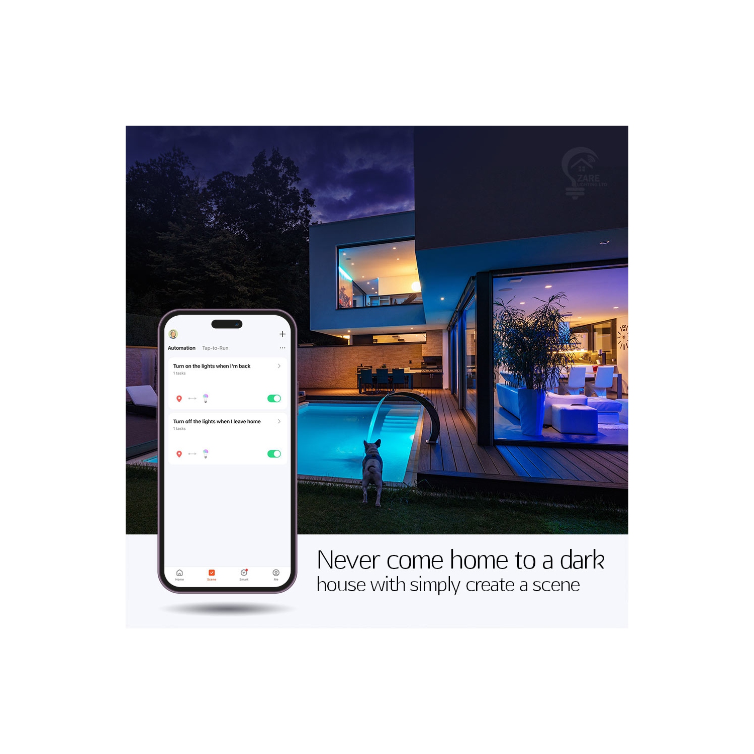 Zare Smart Light Bulbs, Compatible with Alexa and Google Assistant, Dimmable Color Changing RGB Smart Bulbs, 9W 806 Lumens, 2.4Ghz Bluetooth Wi-Fi,