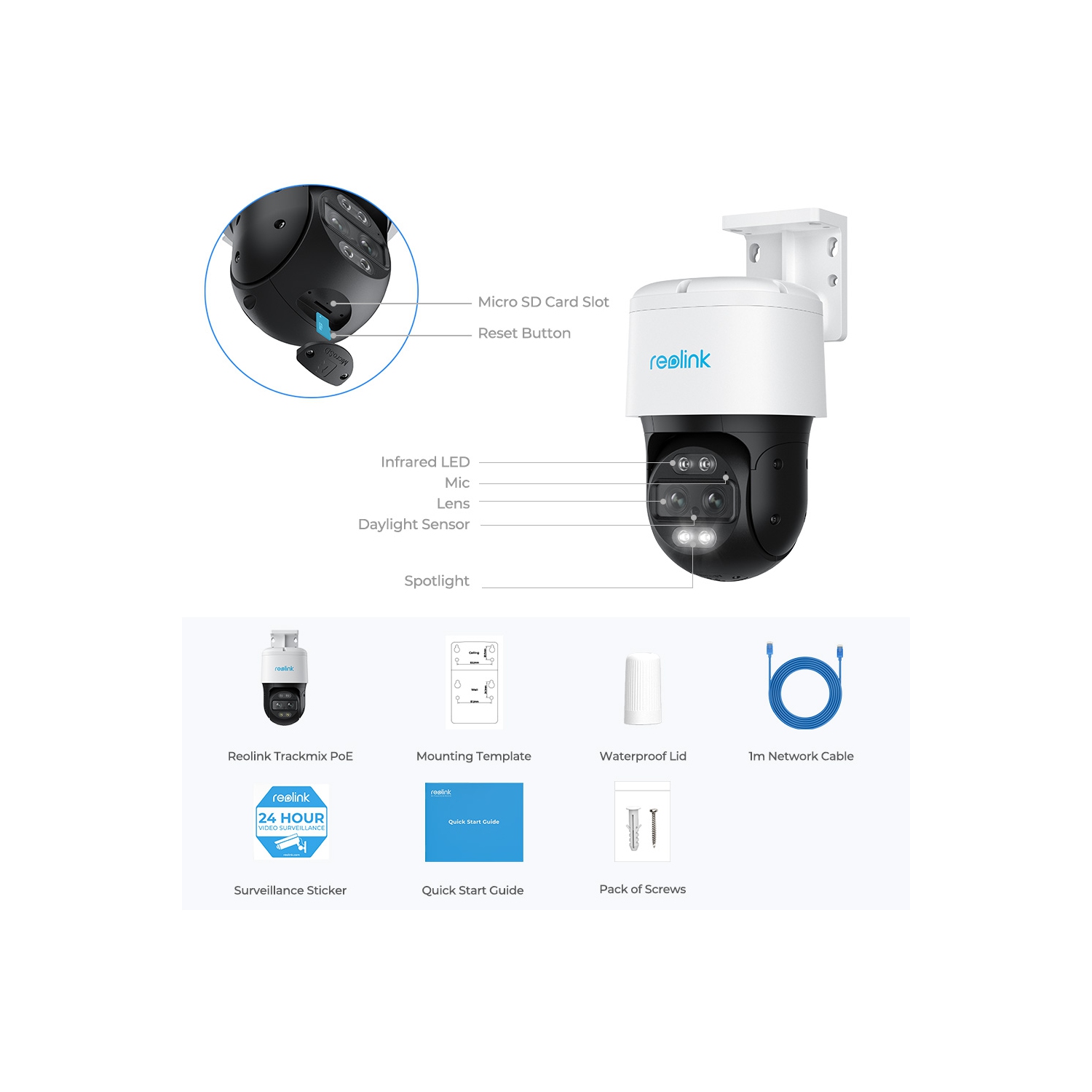 Reolink PTZ Security Camera with Dual Tracking, Wide-Angle & Telephoto Lenses, Dual View, 4K 8MP Ultra HD, Power over Ethernet, Trackmix PoE