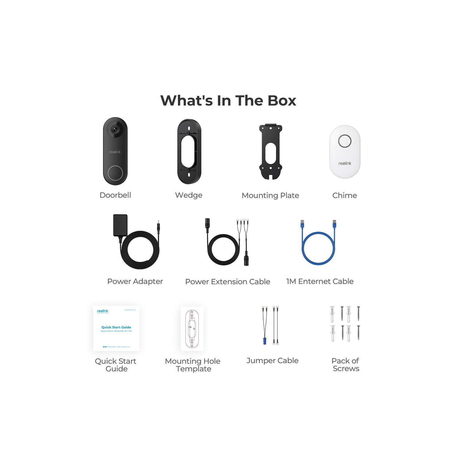 Sonnette vidéo Wi-Fi, sonnette vidéo intelligente Wi-Fi 2K+ avec fil, carillon, détection de personne, caméra de sécurité de porte d'entrée de Reolink