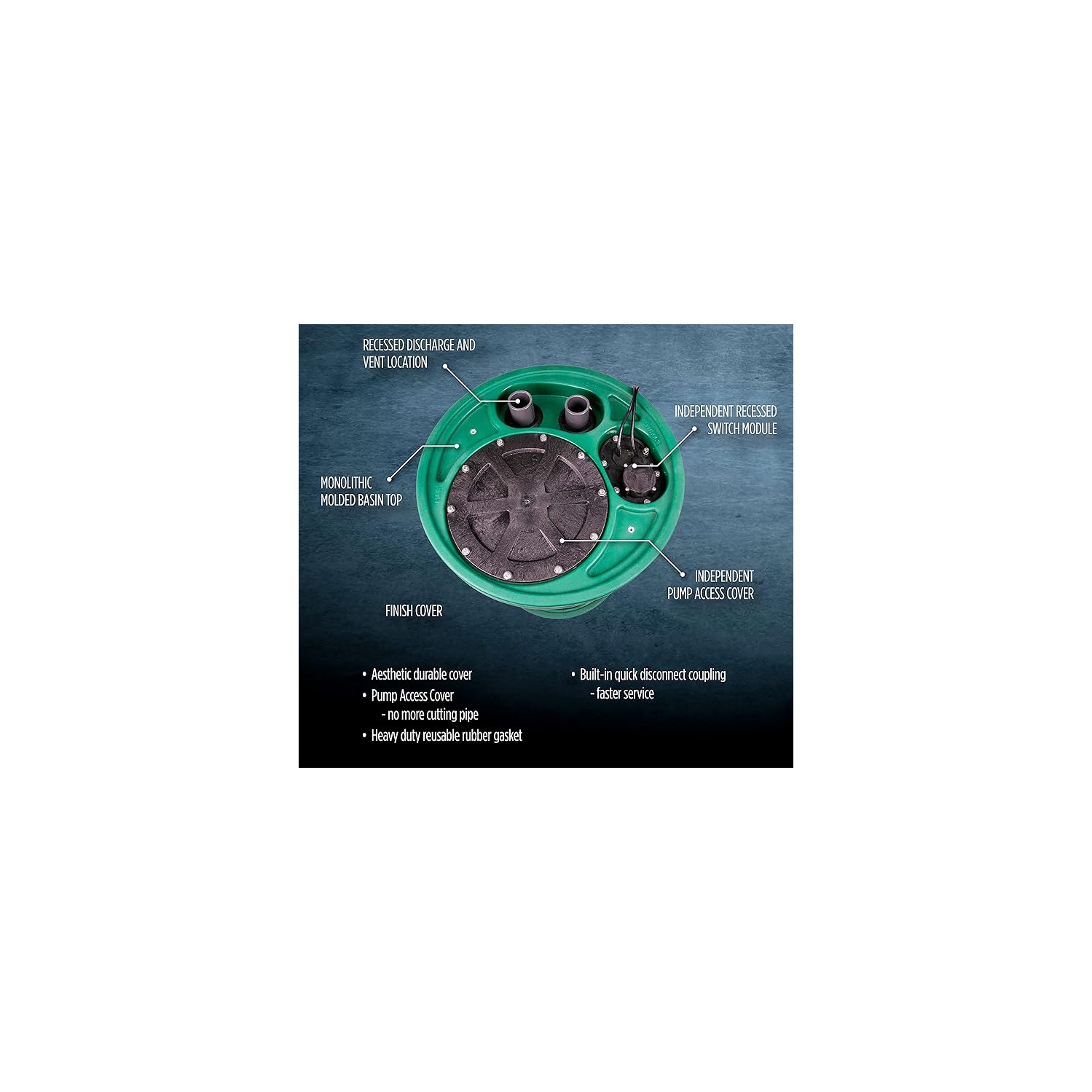 Système de bassin d'égout JR Pit Plus 9JF2V2D de 115 V 4/10 HP, pompe d'égout CIM de 6000 gal/h 9SC-CIM et 20 pi Cordon, vert/bleu/noir, 509673