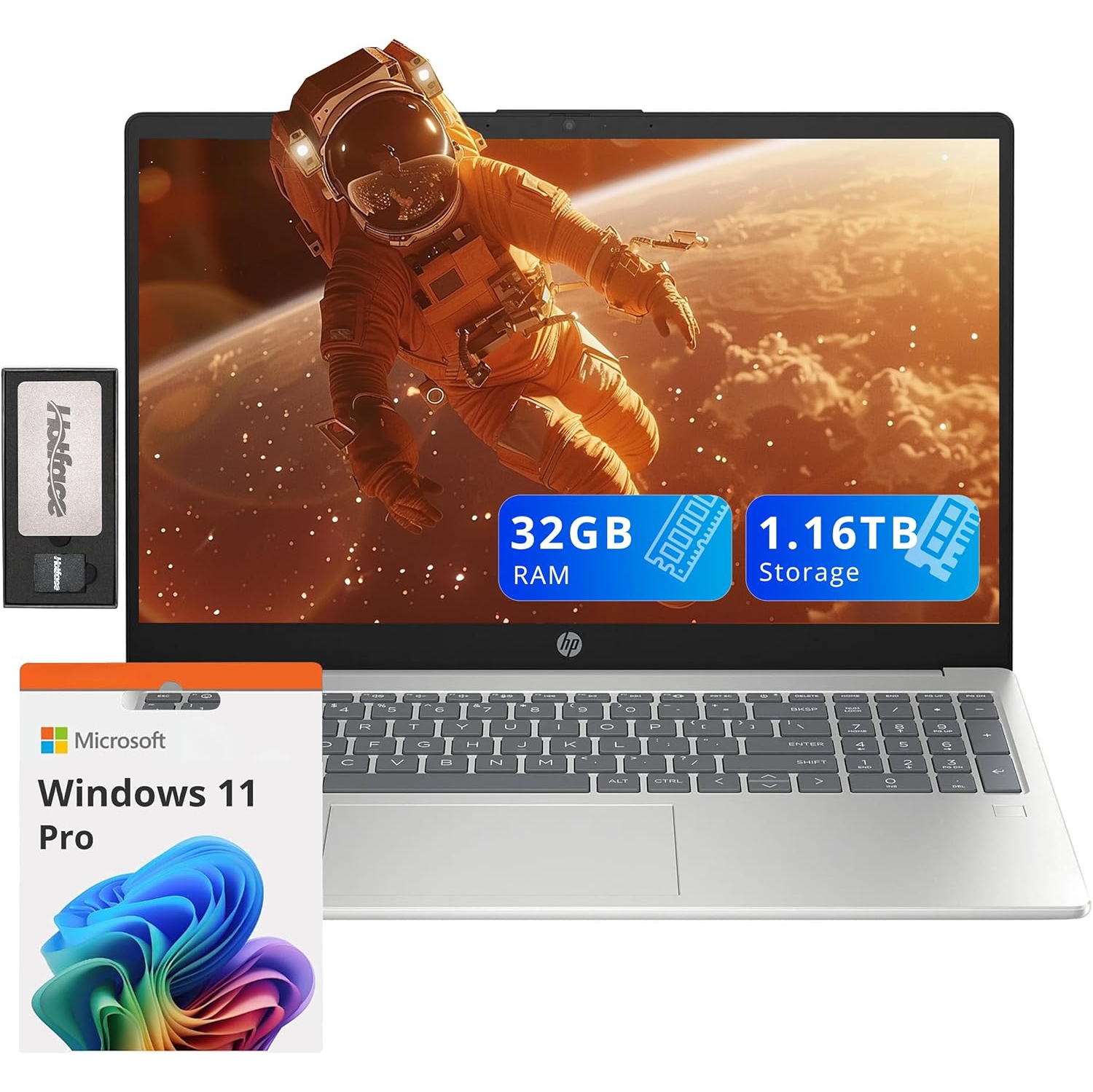 HP 15.6" FHD Laptop, Intel i3-N305, 1.16TB Storage(1TB SSD+160GB Docking Station Set), 32GB DDR4, Intel UHD Graphics, HD Camera, Fingerprint Reader,