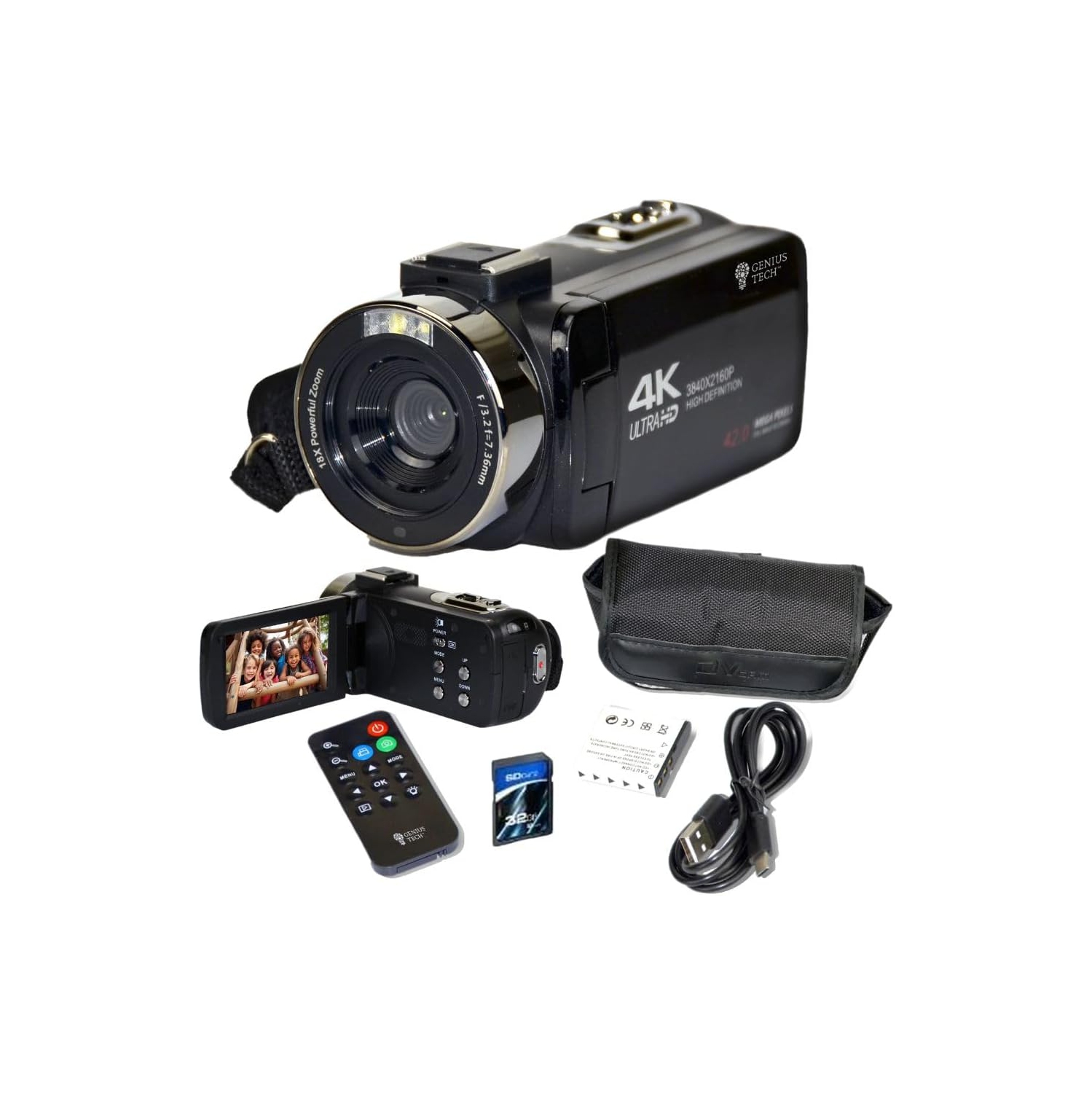 GeniusTech Digital 42MP Video Camera w/ 32GB SD Card, Remote, Case and USB Cable