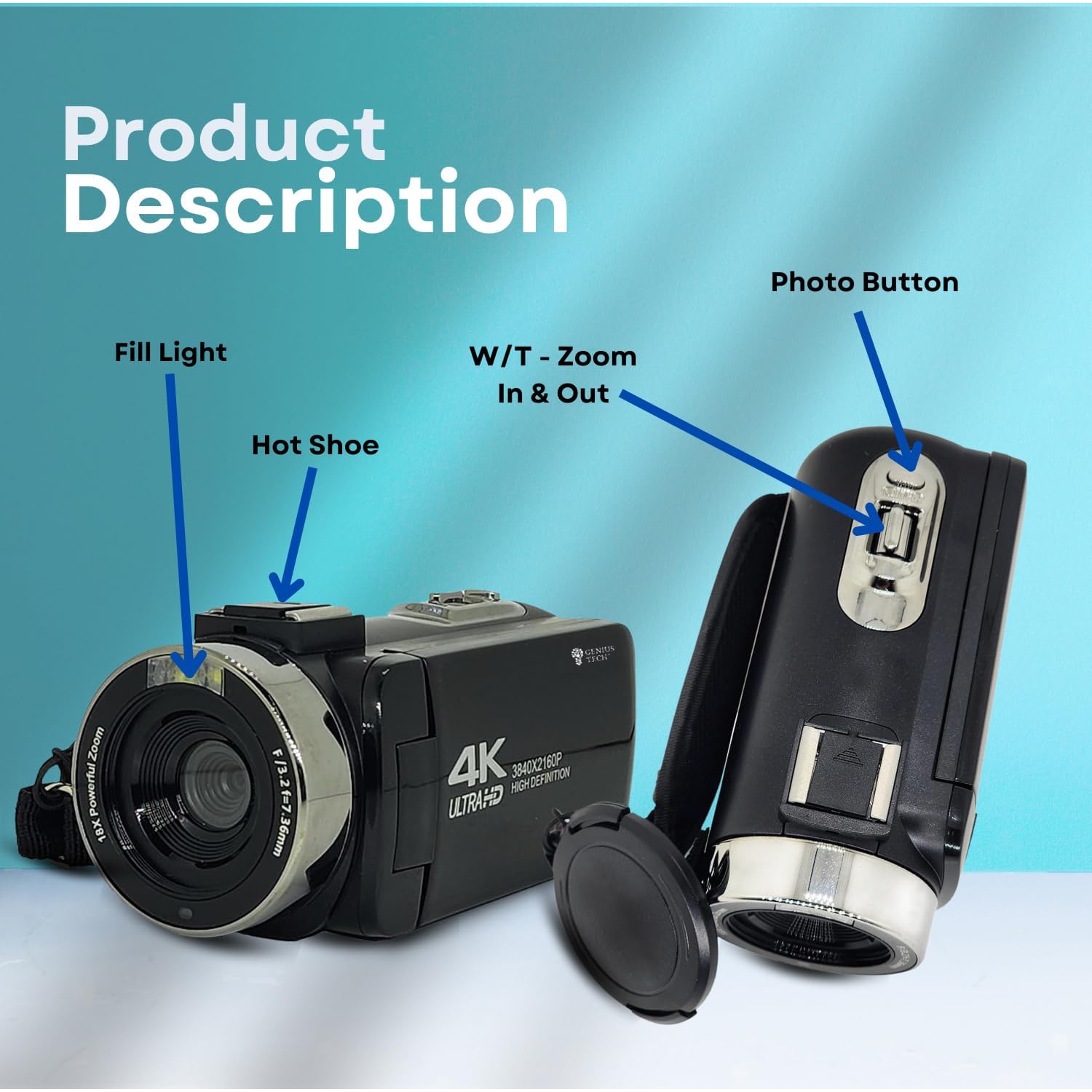 GeniusTech Digital 42MP Video Camera w/ 32GB SD Card, Remote, Case and USB Cable