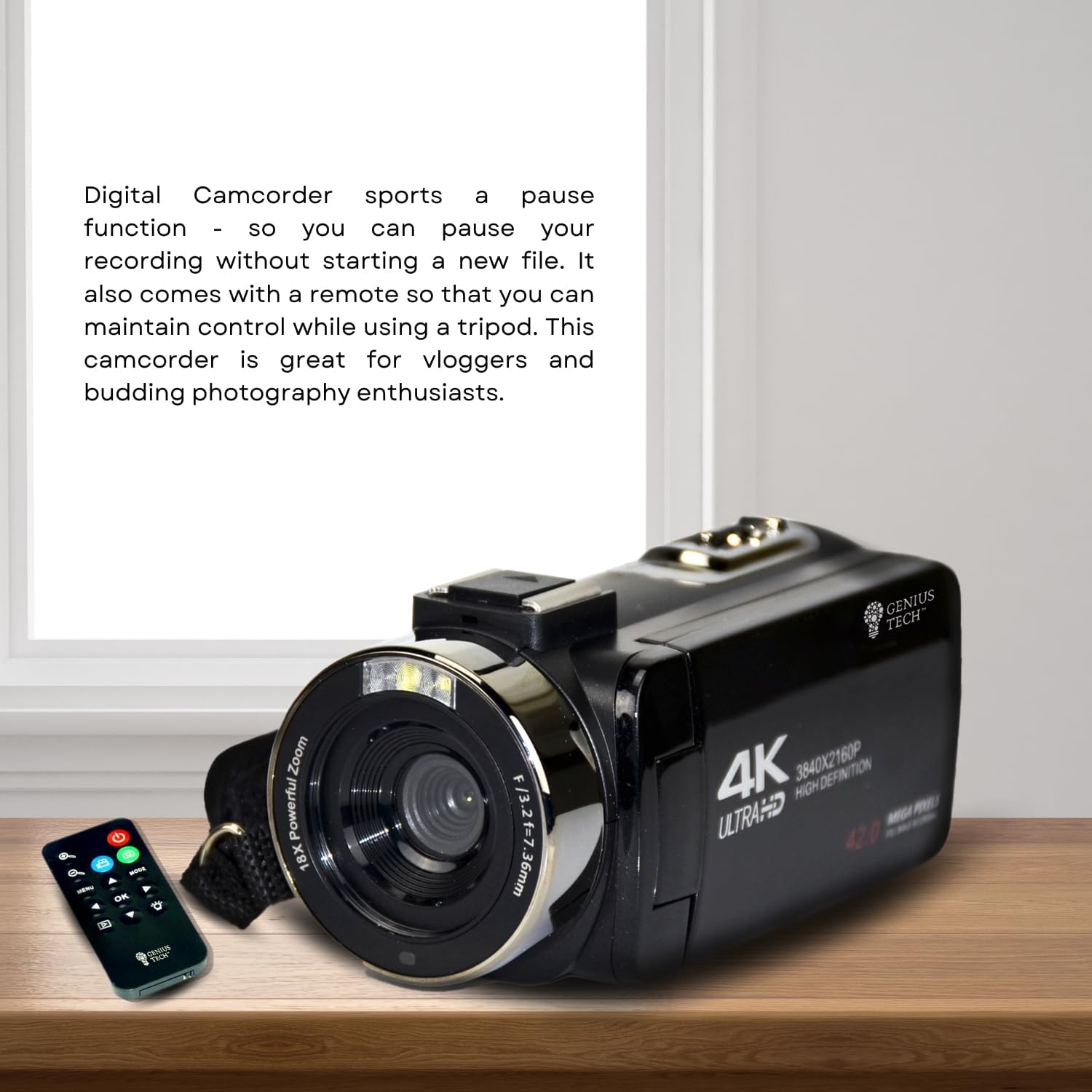 Caméra vidéo numérique 42&nbsp;Mpx de GeniusTech avec carte SD 64&nbsp;Go, télécommande, étui et câble USB