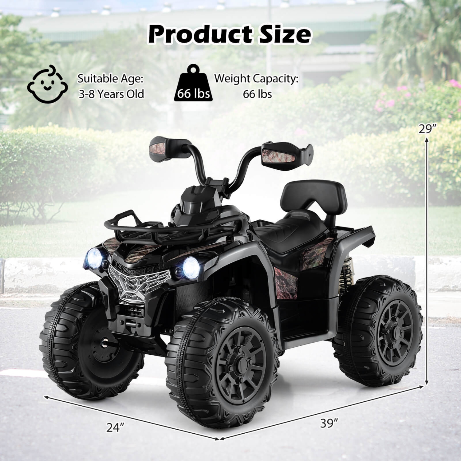 Costway 12V Kids Ride On ATV Electric 4-Wheeler Quad 2 Speeds w/ Mp3 & Headlights