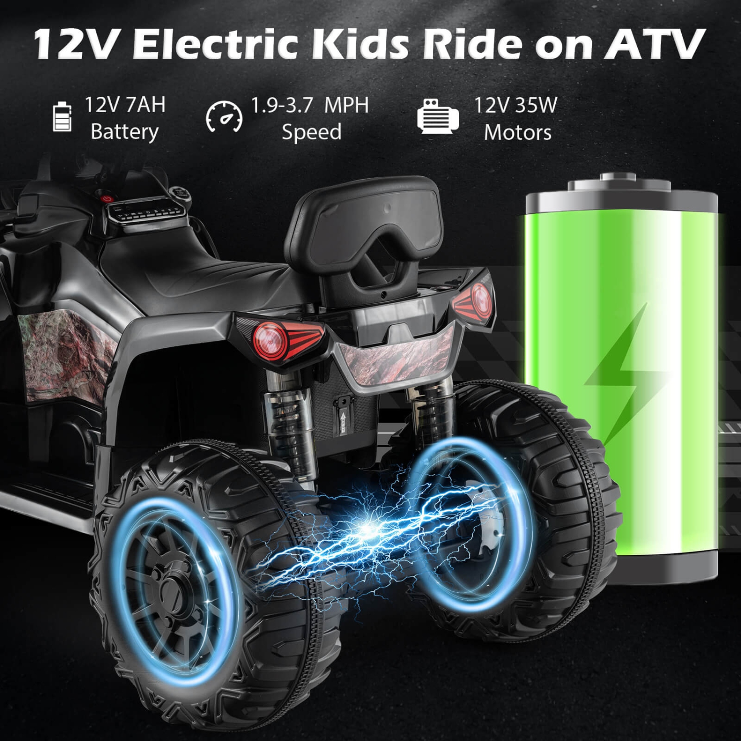 Costway 12V Kids Ride On ATV Electric 4-Wheeler Quad 2 Speeds w/ Mp3 & Headlights