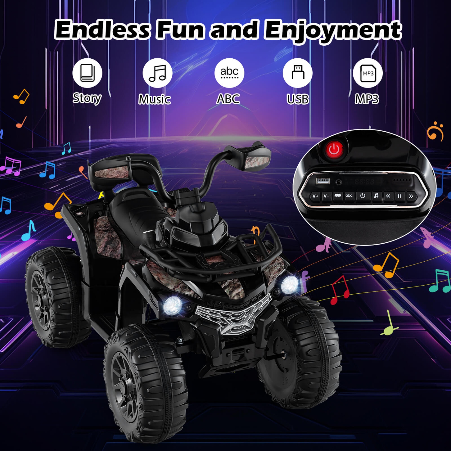Costway 12V Kids Ride On ATV Electric 4-Wheeler Quad 2 Speeds w/ Mp3 & Headlights