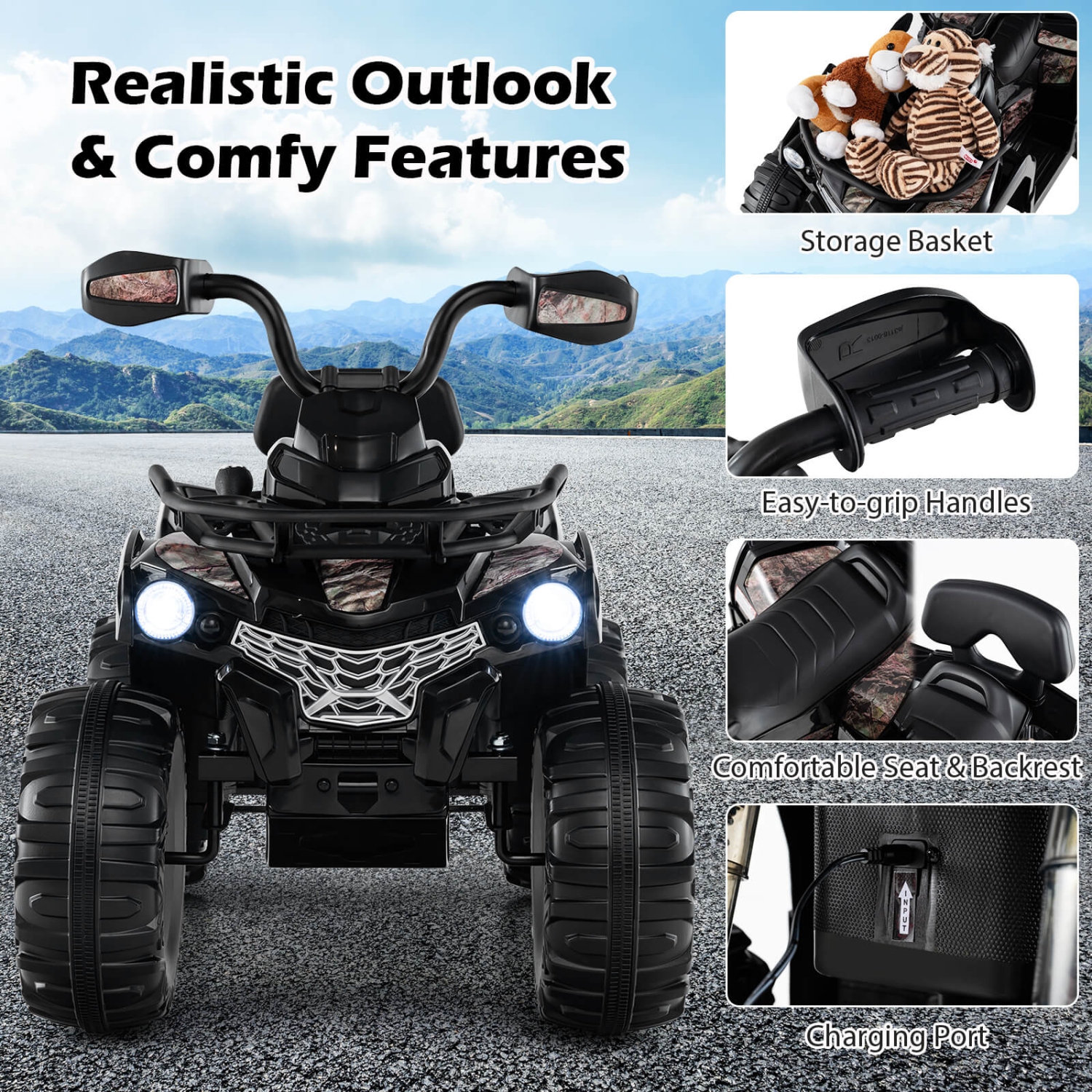 Costway 12V Kids Ride On ATV Electric 4-Wheeler Quad 2 Speeds w/ Mp3 & Headlights