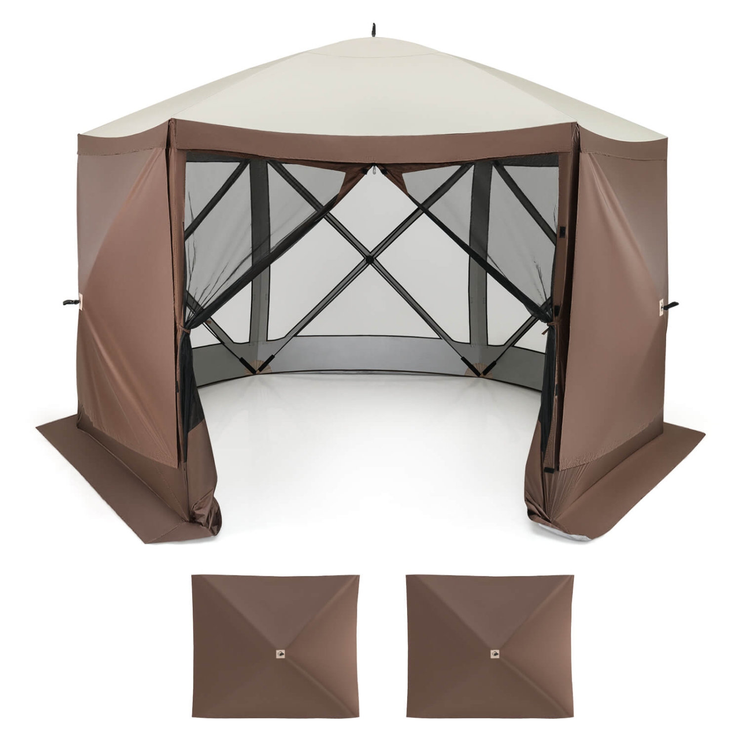 Costway 11.5 X 11.5 FT Pop-up Gazebo Tent with Mesh Netting Walls 2 Removable Privacy Wind Cloths