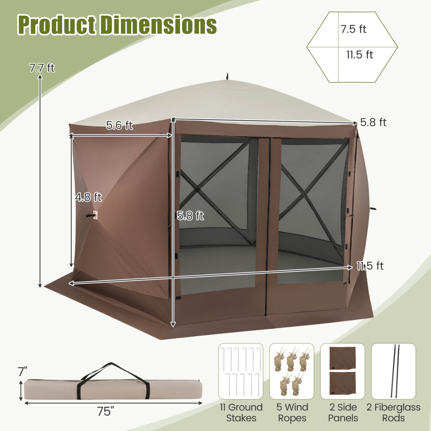 Costway 11.5 X 11.5 FT Pop-up Gazebo Tent with Mesh Netting Walls 2 Removable Privacy Wind Cloths