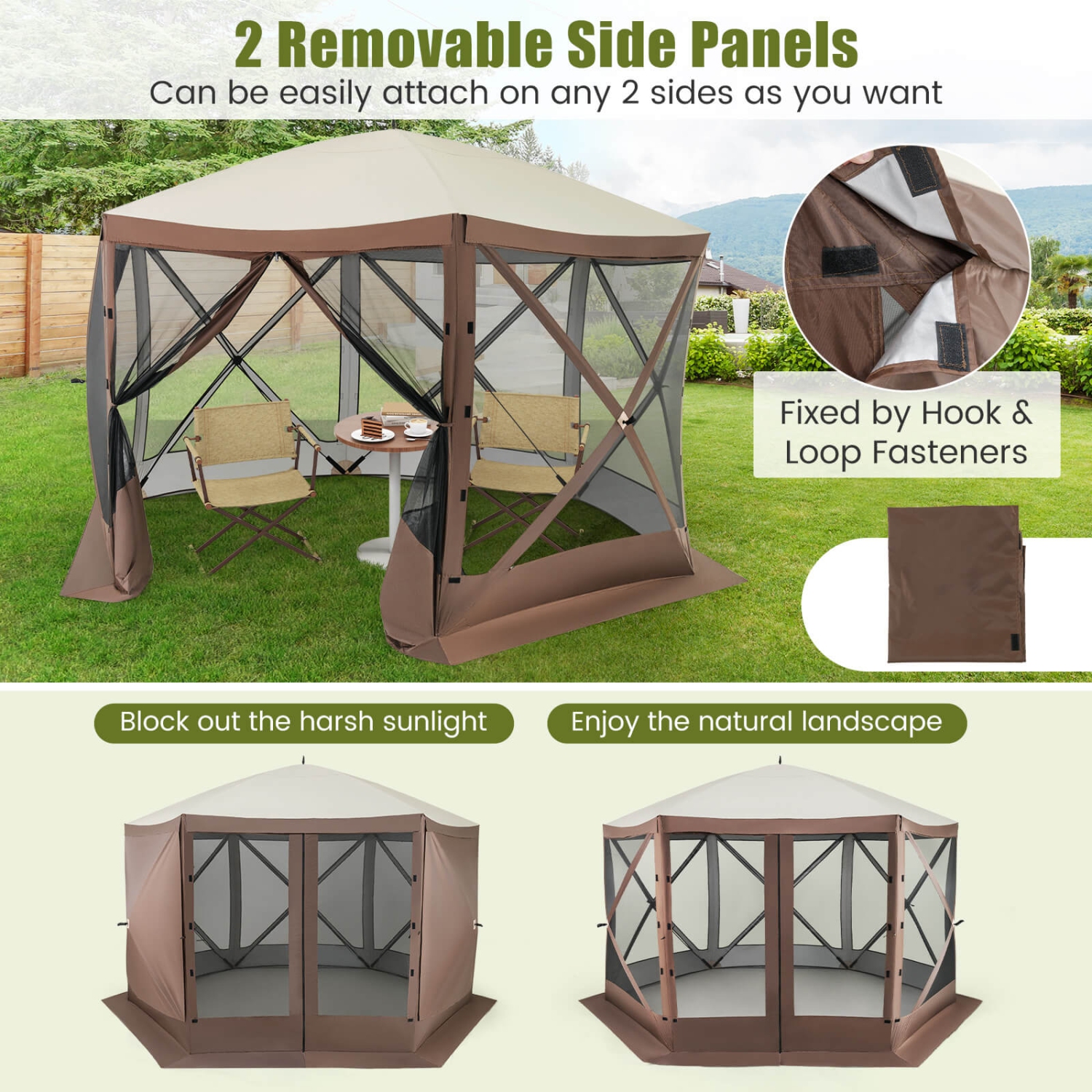 Costway 11.5 X 11.5 FT Pop-up Gazebo Tent with Mesh Netting Walls 2 Removable Privacy Wind Cloths