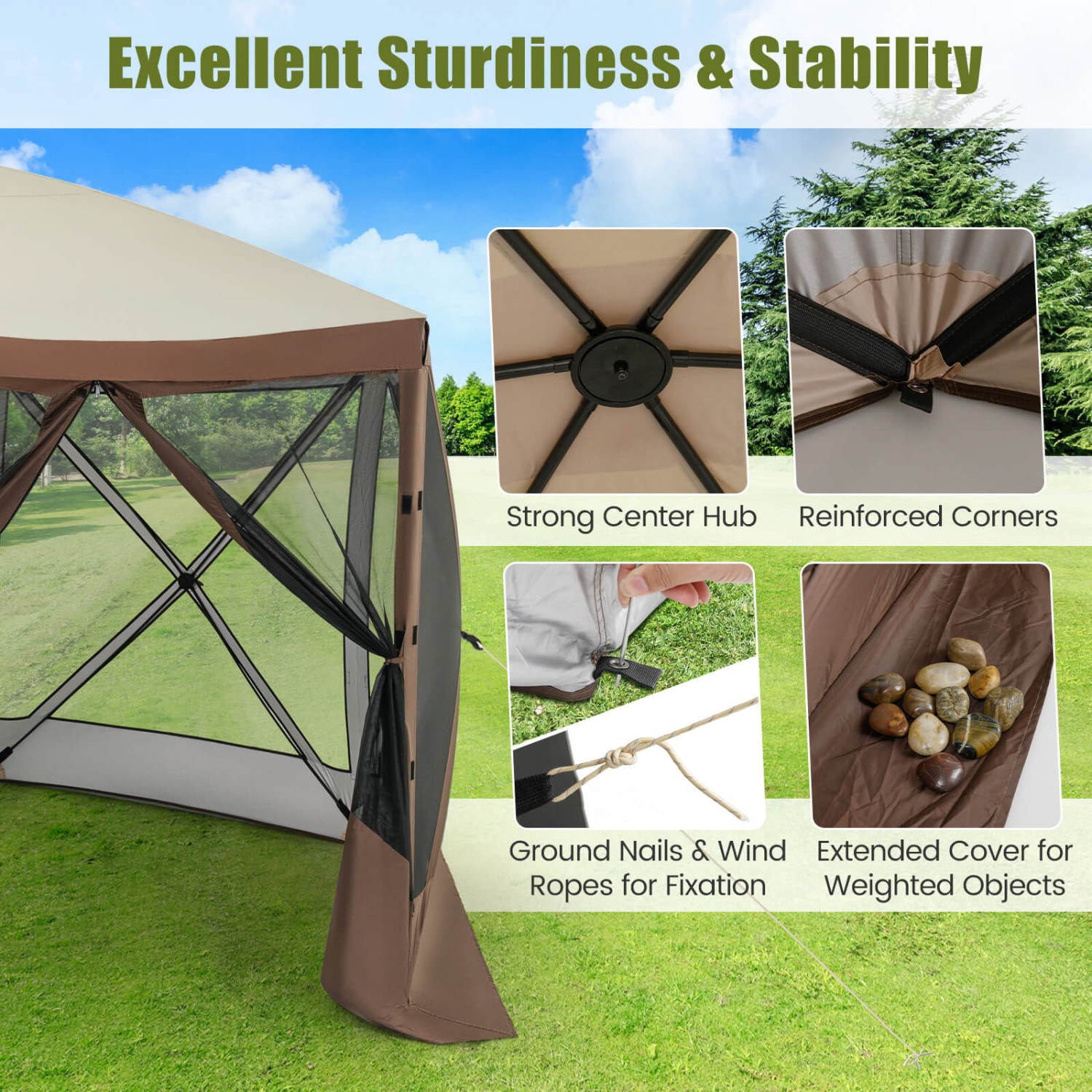 Costway 11.5 X 11.5 FT Pop-up Gazebo Tent with Mesh Netting Walls 2 Removable Privacy Wind Cloths