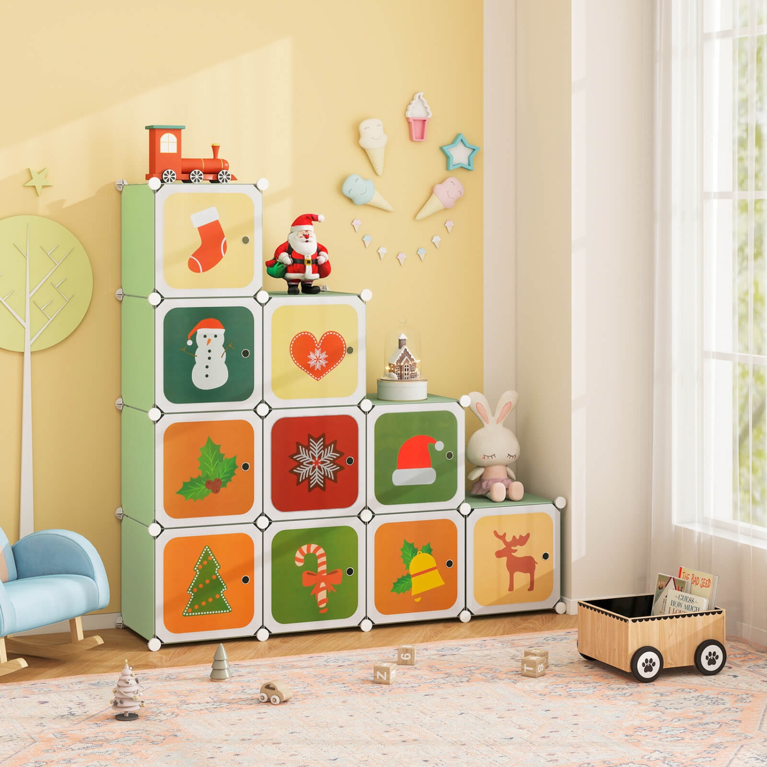 Armoire de chambre à coucher à 12 cubes pour enfants Costway Armoire pendante avec portes