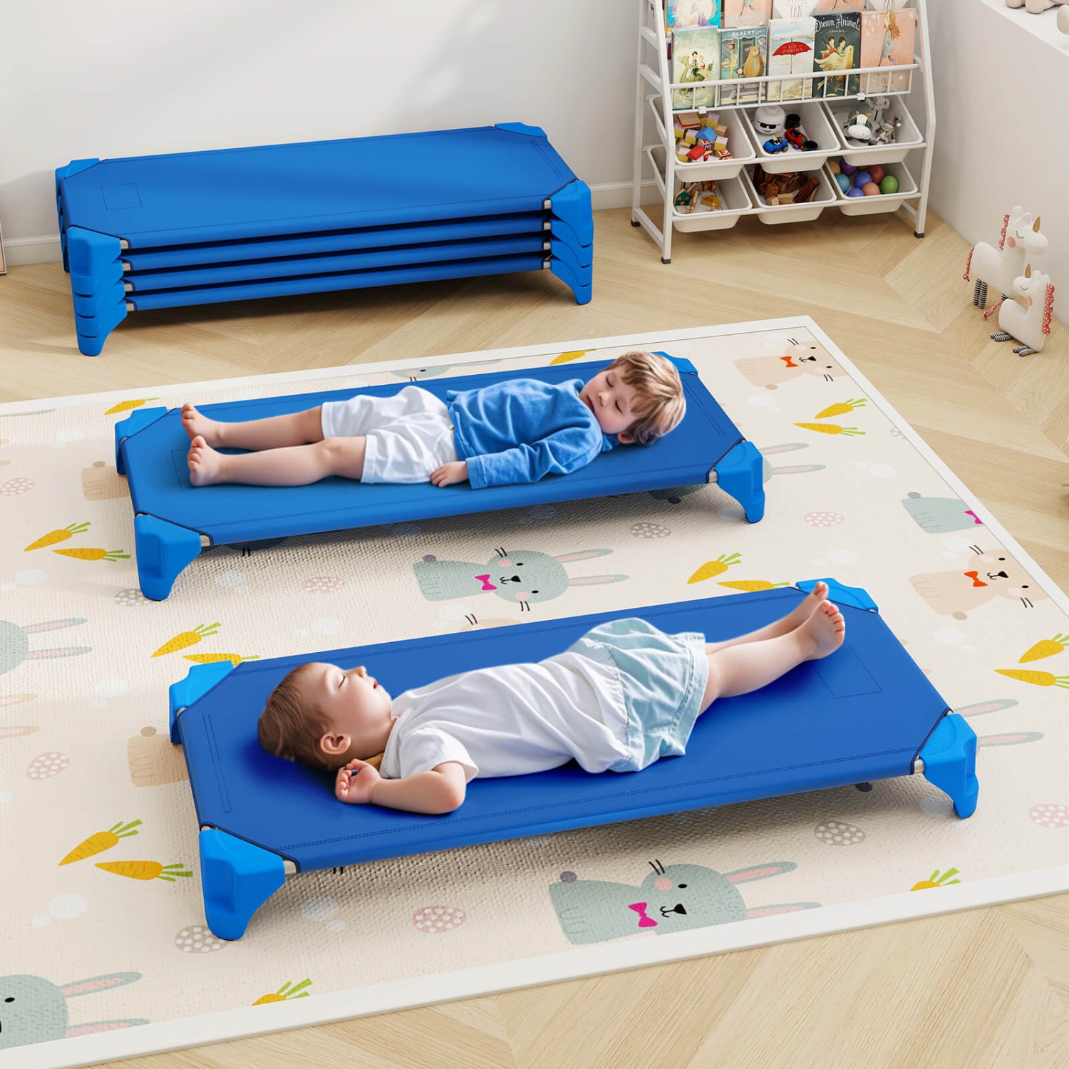 Ensemble de 6 lits empilables de Costway pour la garderie avec coins Easy Lift, cadre en métal robuste pour enfants