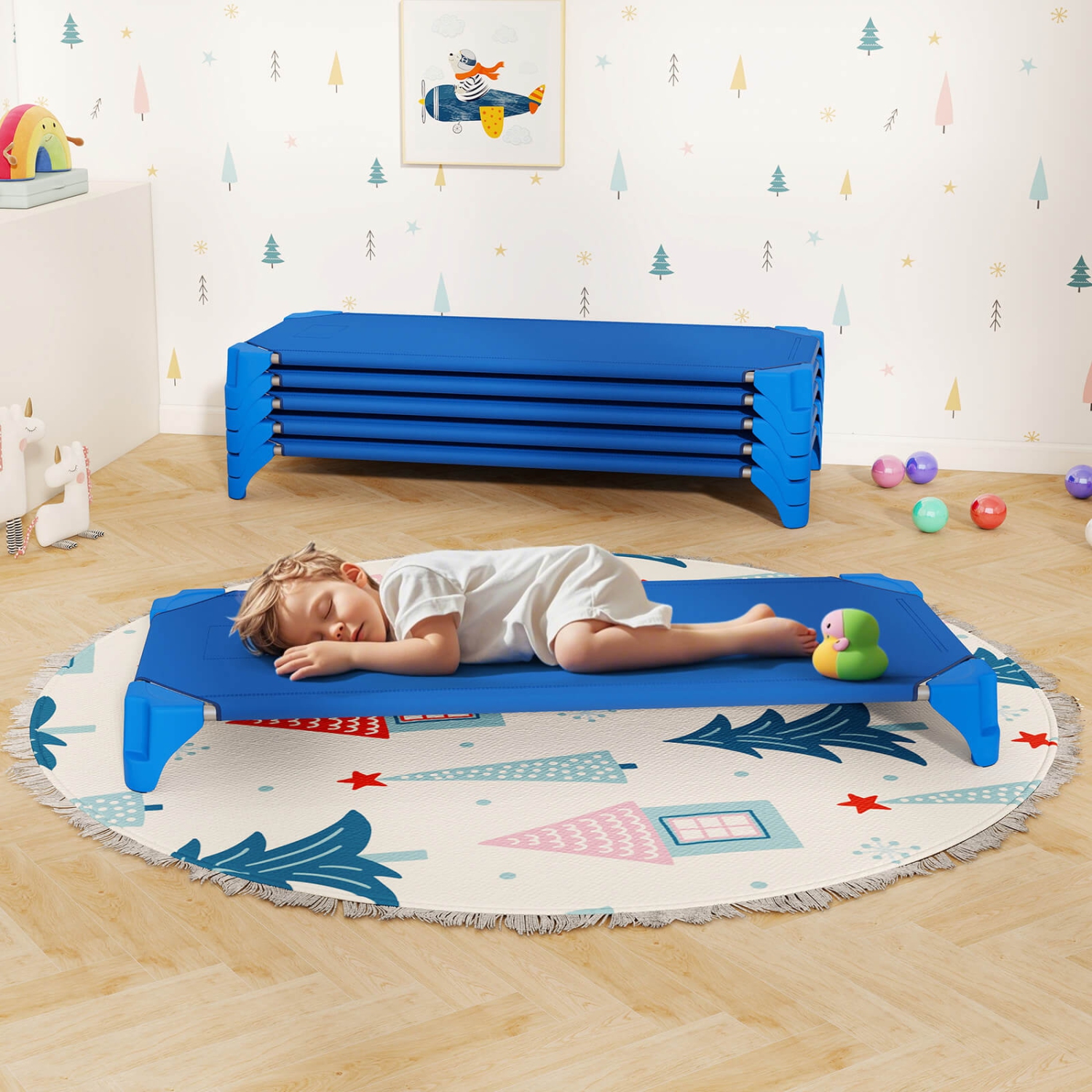 Ensemble de 6 lits empilables de Costway pour la garderie avec coins Easy Lift, cadre en métal robuste pour enfants