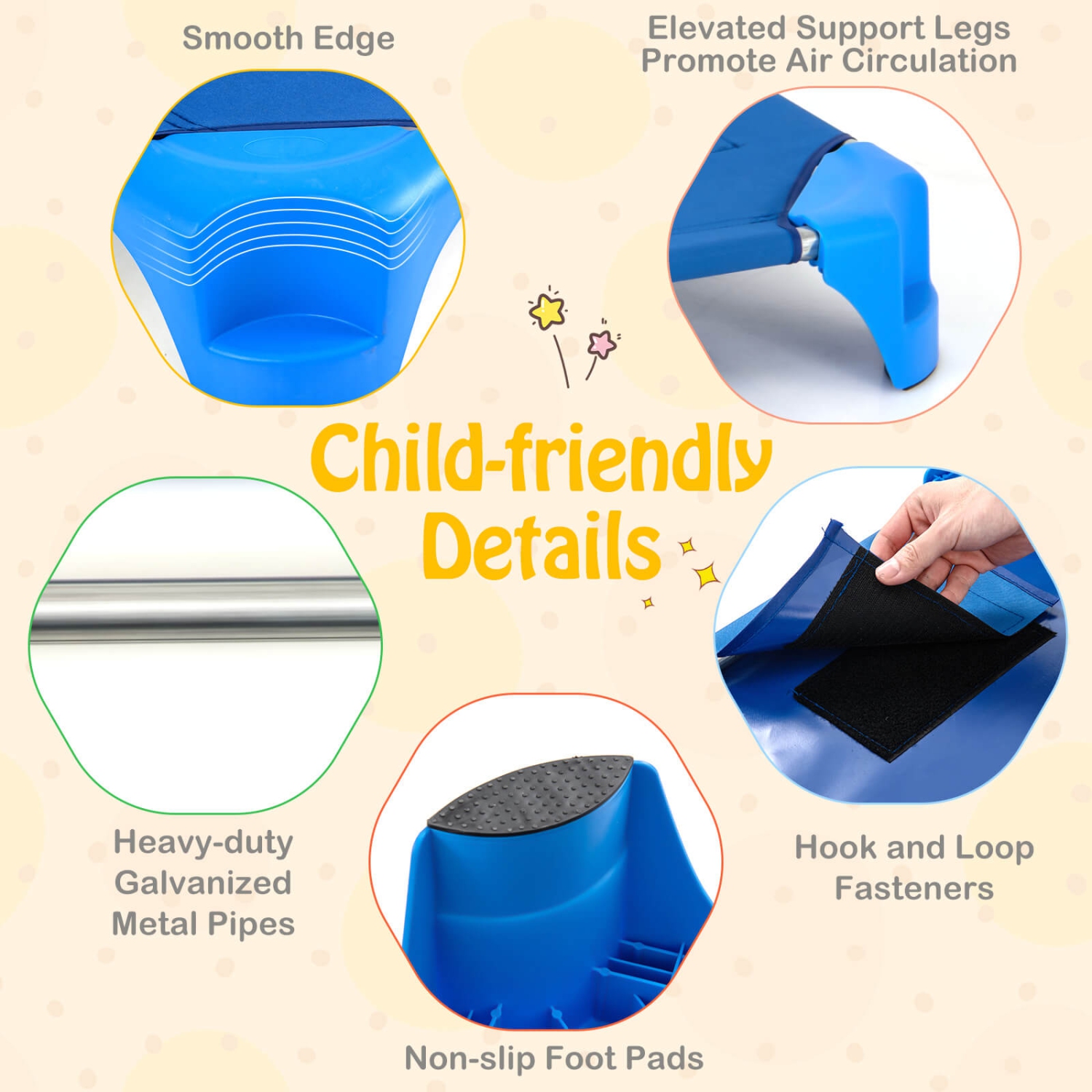 Ensemble de 6 lits empilables de Costway pour la garderie avec coins Easy Lift, cadre en métal robuste pour enfants