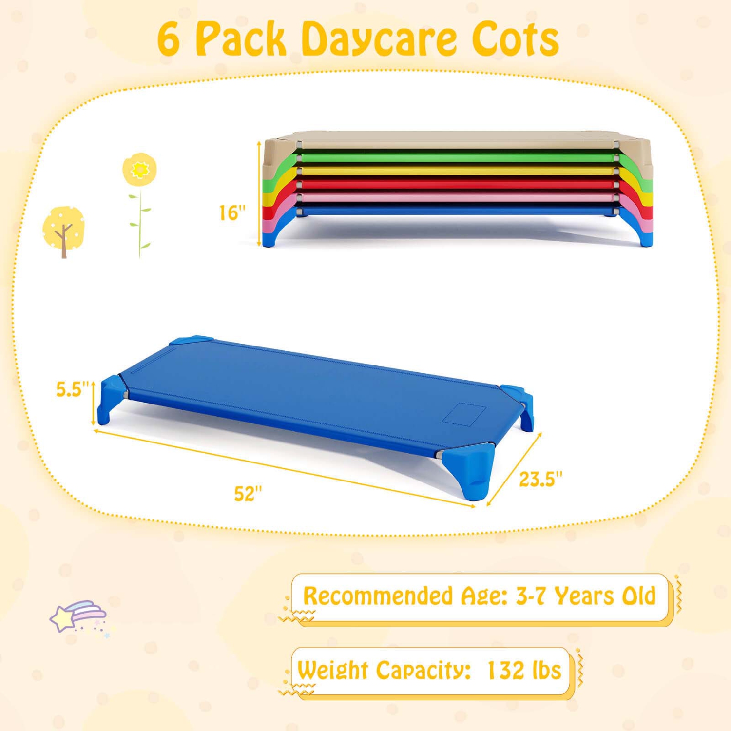 Ensemble de 6 lits empilables de Costway pour la garderie avec coins Easy Lift, cadre en métal robuste pour enfants