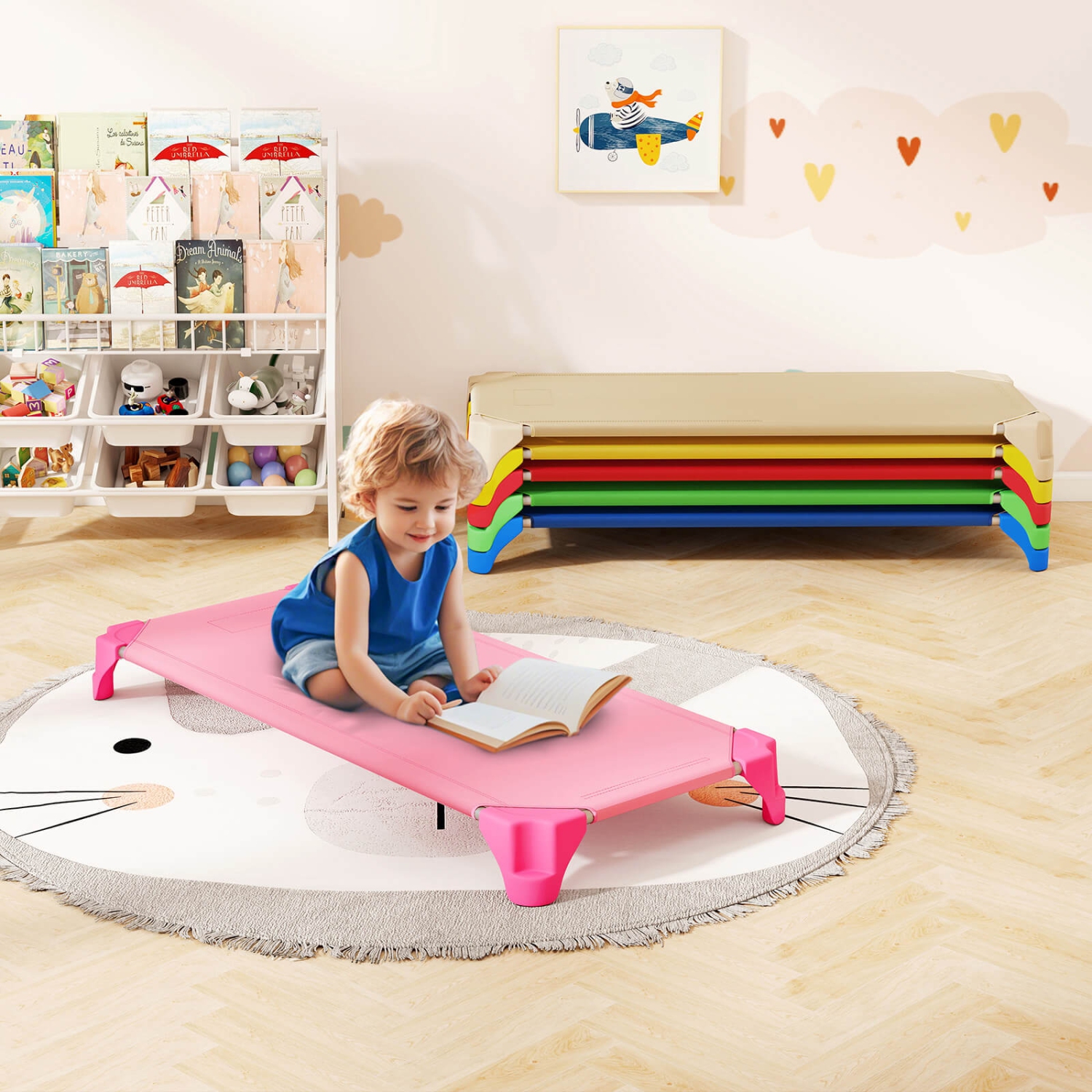 Ensemble de 6 lits empilables de Costway pour la garderie avec coins Easy Lift, cadre en métal robuste pour enfants