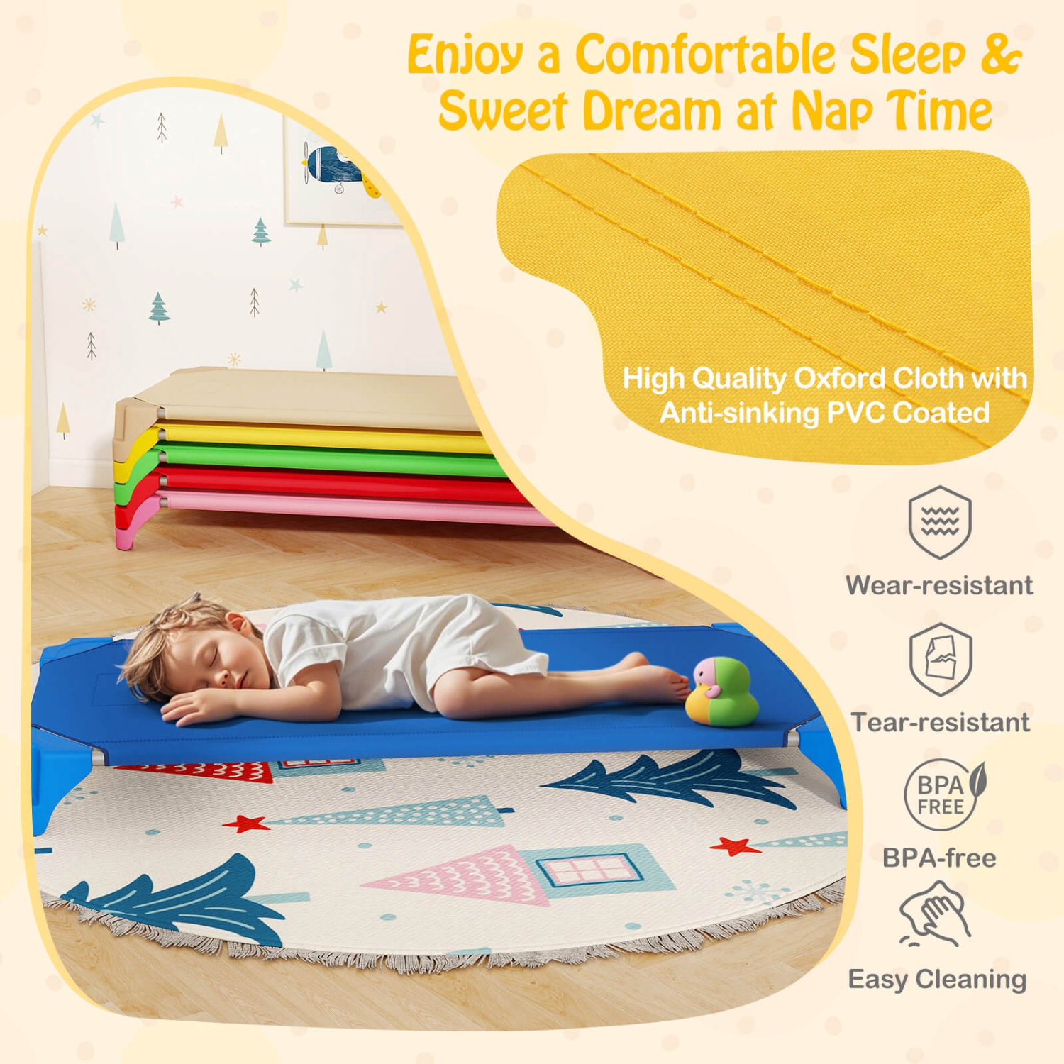 Ensemble de 6 lits empilables de Costway pour la garderie avec coins Easy Lift, cadre en métal robuste pour enfants