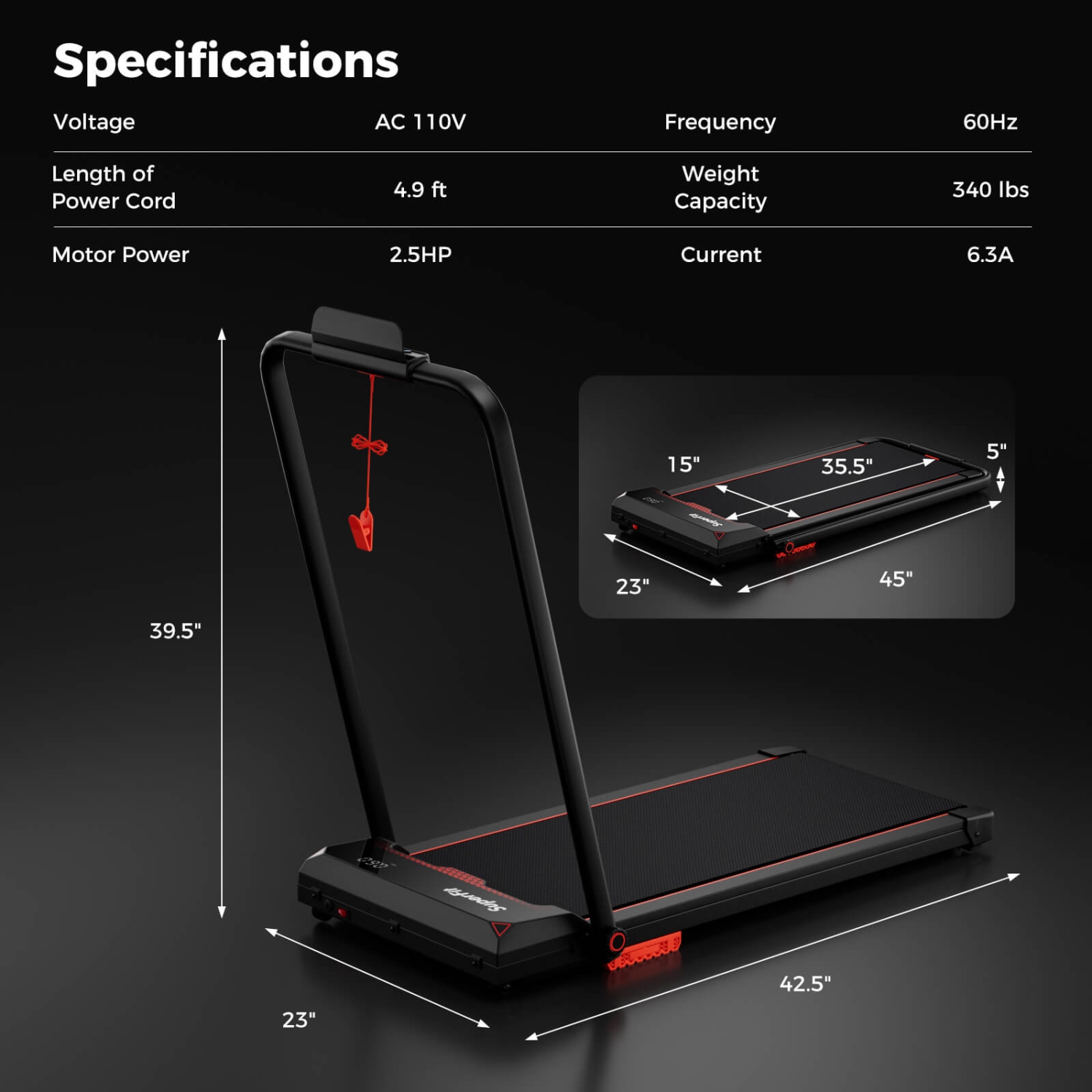 Tapis roulant pliable 3-en-1 de Costway avec écran LED et APPLICATION pour la maison
