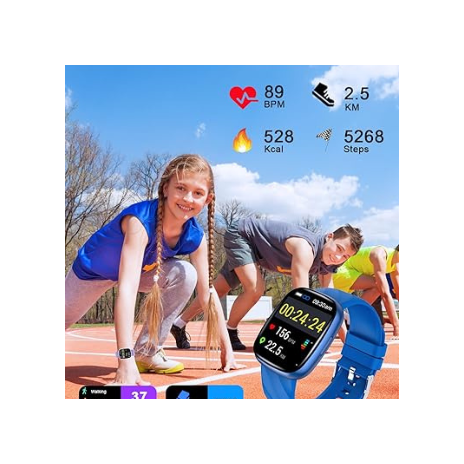 Smartwatch for Kids, Smartwatch Fitness Tracker for Boys Girls, Children's Activity Watch 37 Sports Modes SMS Notification, Full Touchscreen for Boys