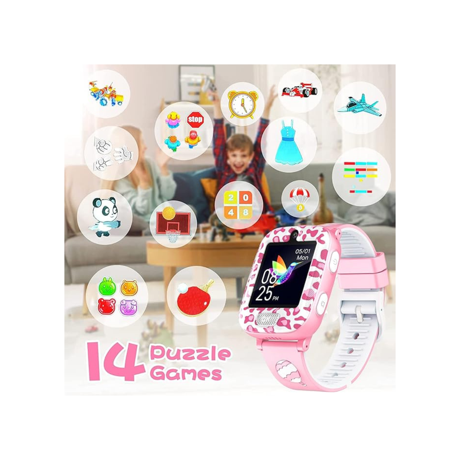 Kids Smart Watch for Boys Girls,Games Smartwatch with 14 Puzzle Games Dual Camera Music Video Audio Recording Alarm Clock Ages 3-12 Educational