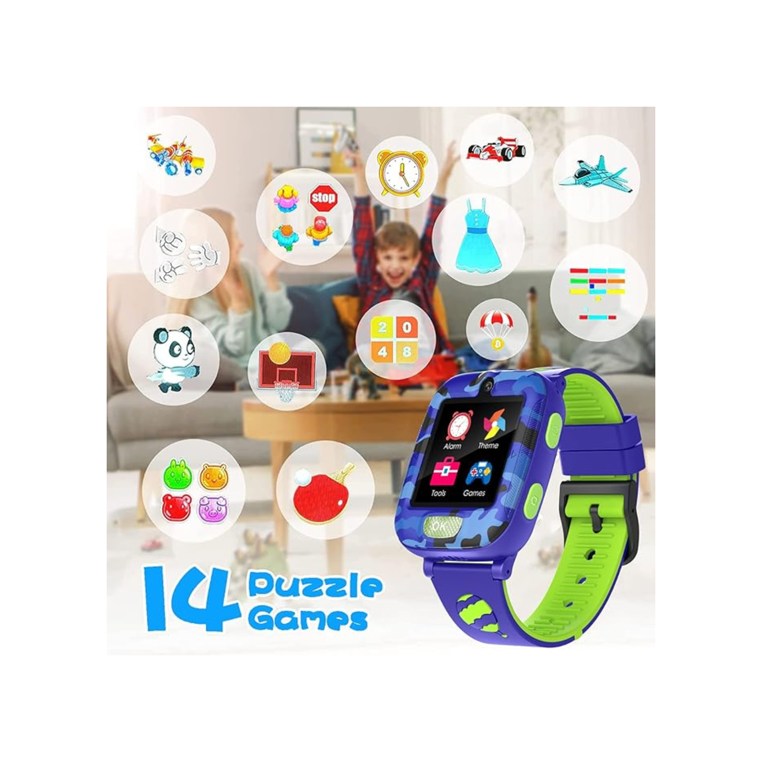Kids Smart Watch for Boys Girls,Games Smartwatch with 14 Puzzle Games Dual Camera Music Video Audio Recording Alarm Clock Ages 3-12 Educational