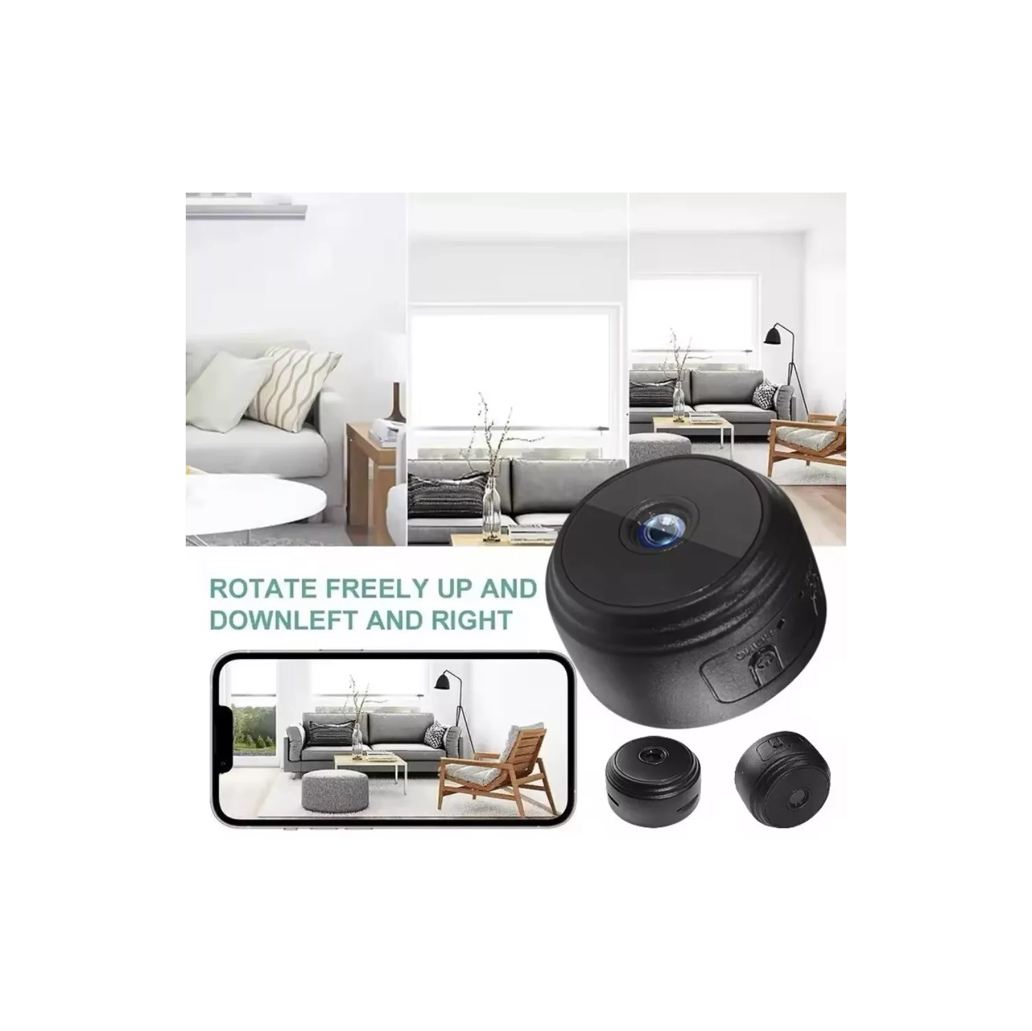 Ensemble de 2 mini caméras de surveillance HD Wi-Fi sans fil pour la sécurité de la maison intelligente avec application pour téléphone, vidéo en