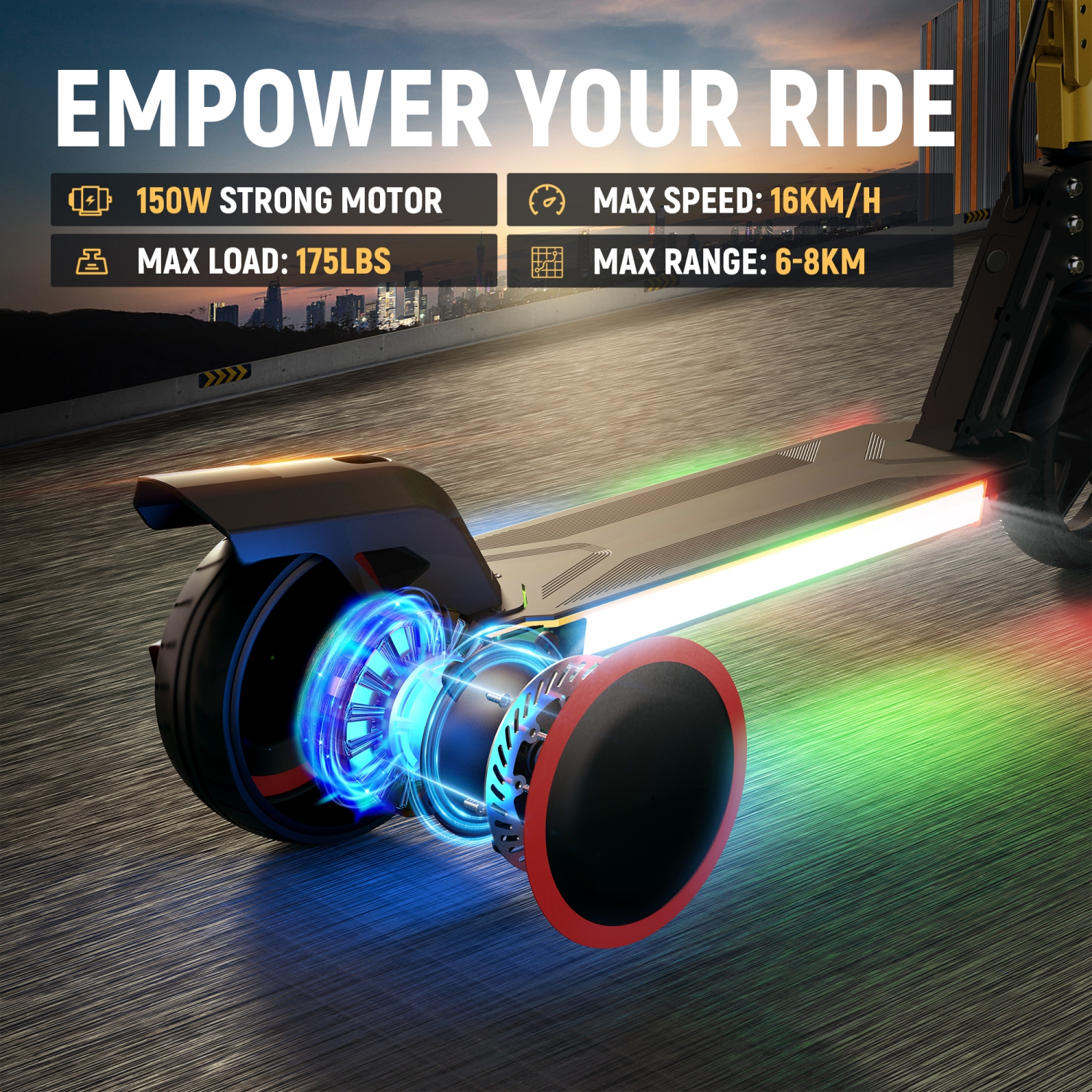 BIIST Gold 6.5" Foldable Kids Electric Scooter with LED Headlights, Front Lights, and Multicolor Light-Up Pedal