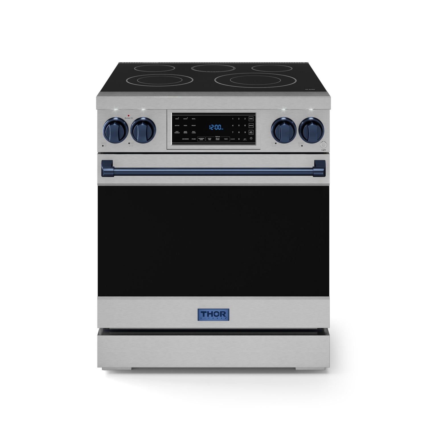 Gordon Ramsay par THOR Cuisine 30 Gamme électrique professionnelle de pouce avec contrôle tactile de panneau de tilt en acier inoxydable/Navy Blue