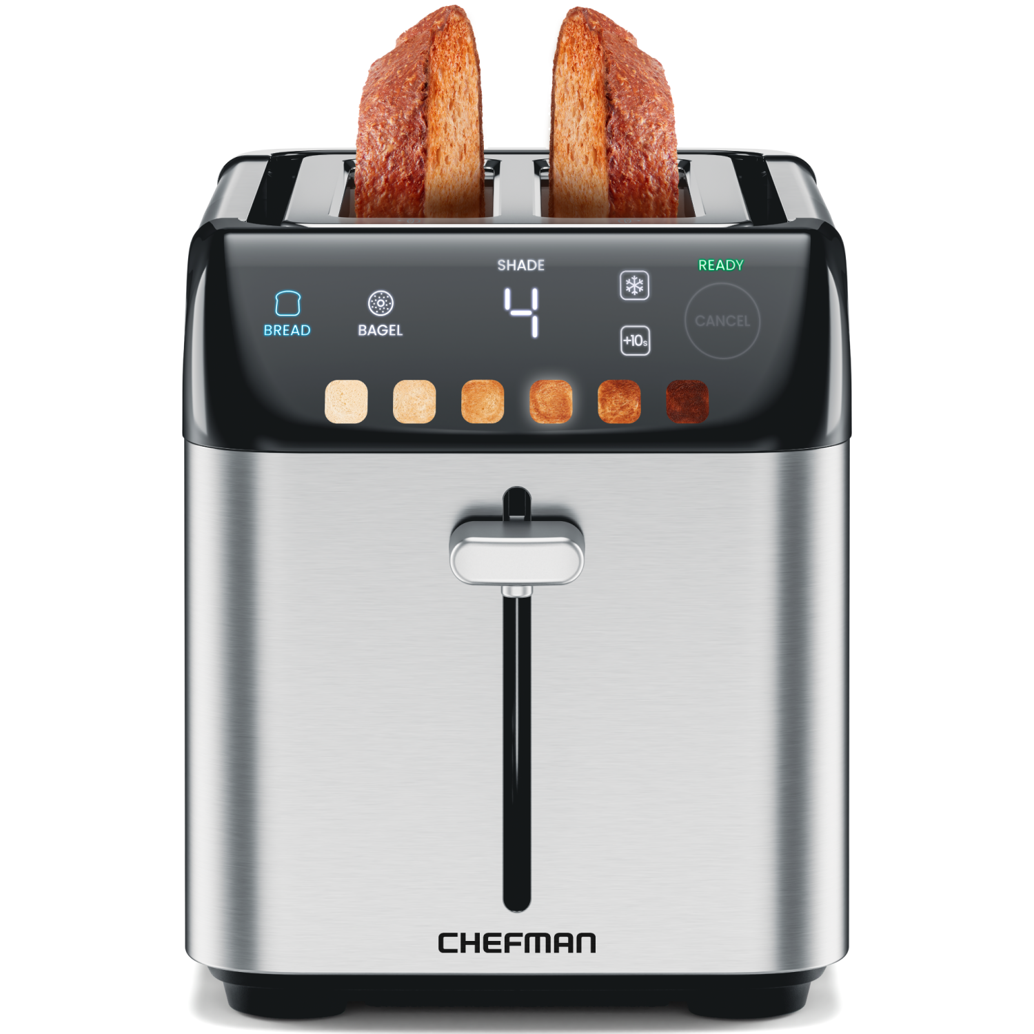 Chefman Smart Touch 2 Slice Digital Toaster, 6 Shade Settings, Stainless Steel Toaster 2 Slice with Extra-Wide Slots, Thick Bread Toaster and Bagel