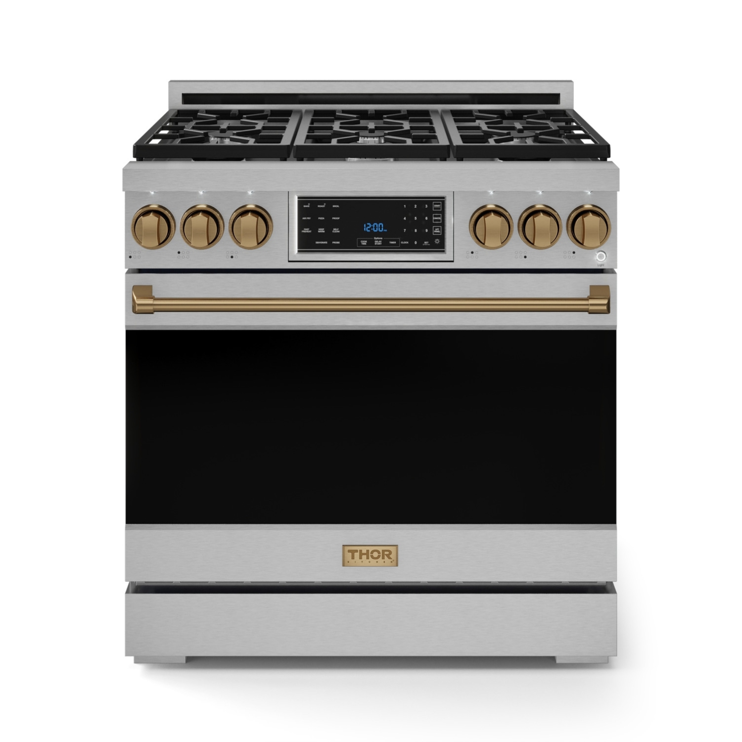 Gordon Ramsay by THOR Kitchen 36 Inch Professional Gas Range with Tilt Panel Touch Control in Stainless Steel/Bronze