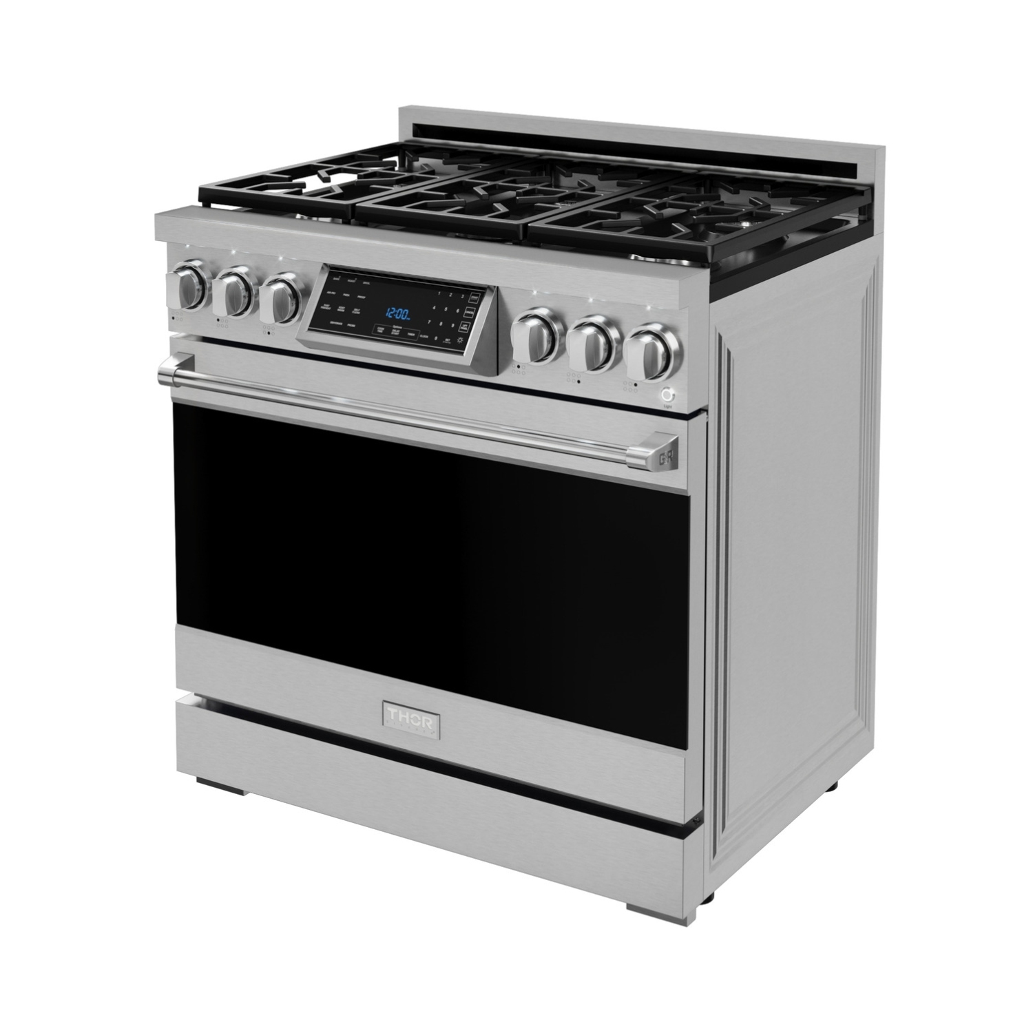 Cuisinière au gaz professionnelle de 36&nbsp;po Gordon Ramsay de THOR Kitchen avec panneau inclinable et commandes tactiles en acier inoxydable