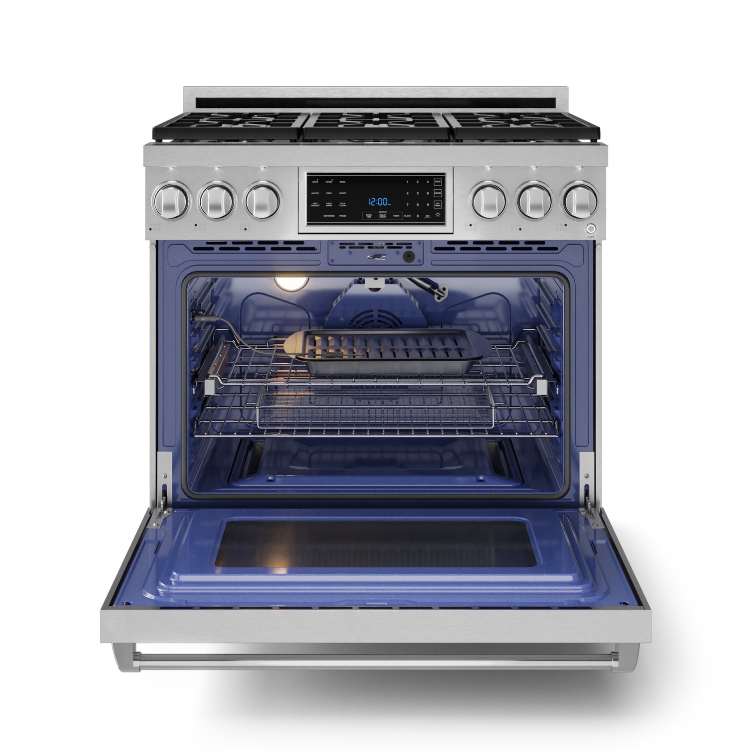 Cuisinière au gaz professionnelle de 36&nbsp;po Gordon Ramsay de THOR Kitchen avec panneau inclinable et commandes tactiles en acier inoxydable