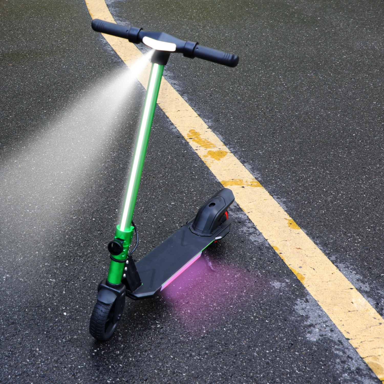 Trottinette électrique pliable pour enfants de 6,5 po vert de BIIST avec phares LED, phares avant et pédale lumineuse multicolore, cadre en