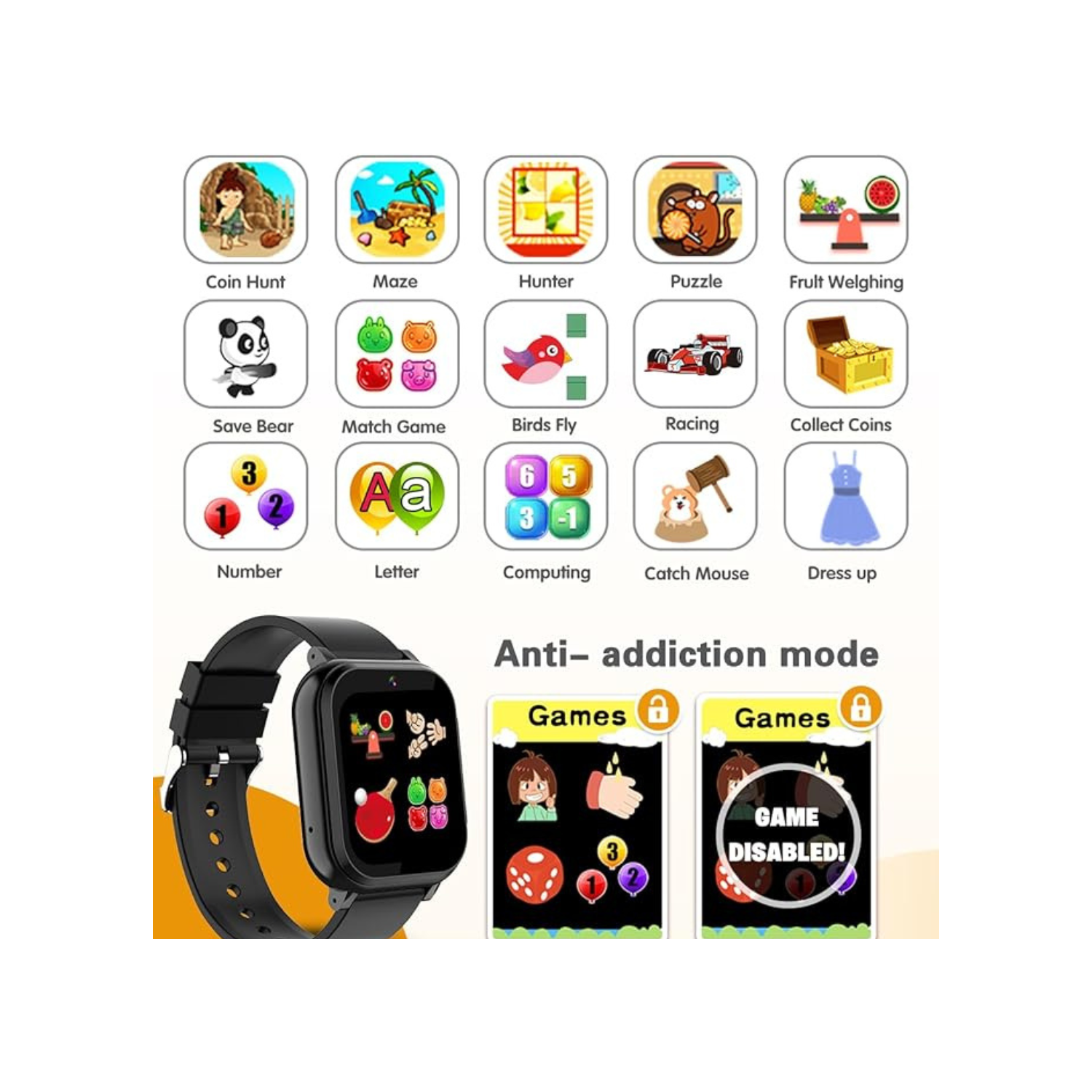 Kids Waterproof Smart Watch Boys Toys Age 5-12 with 32 Games, Dual Camera, Habit Tracking, Music Player, Video, Alarm Clock, HD Touchscreen Watch for