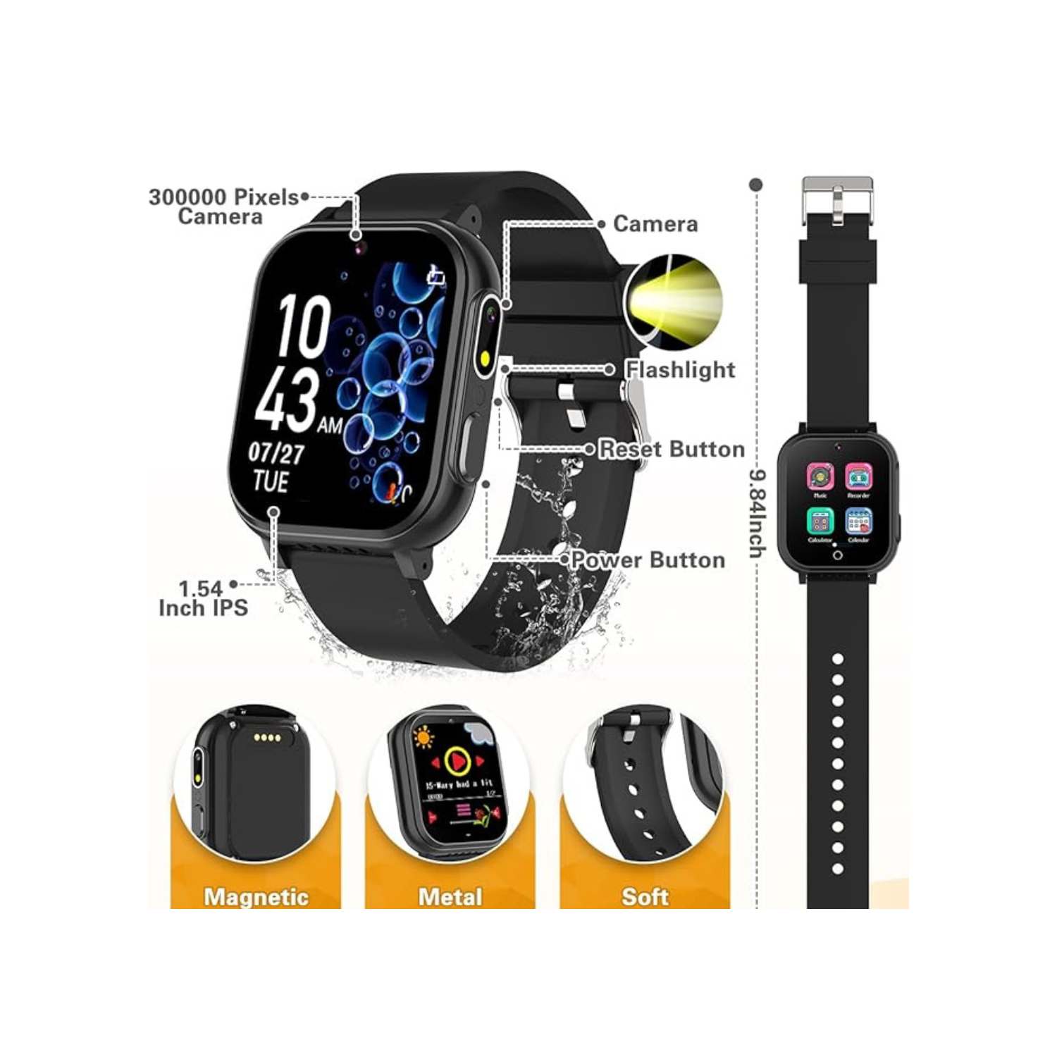 Kids Waterproof Smart Watch Boys Toys Age 5-12 with 32 Games, Dual Camera, Habit Tracking, Music Player, Video, Alarm Clock, HD Touchscreen Watch for