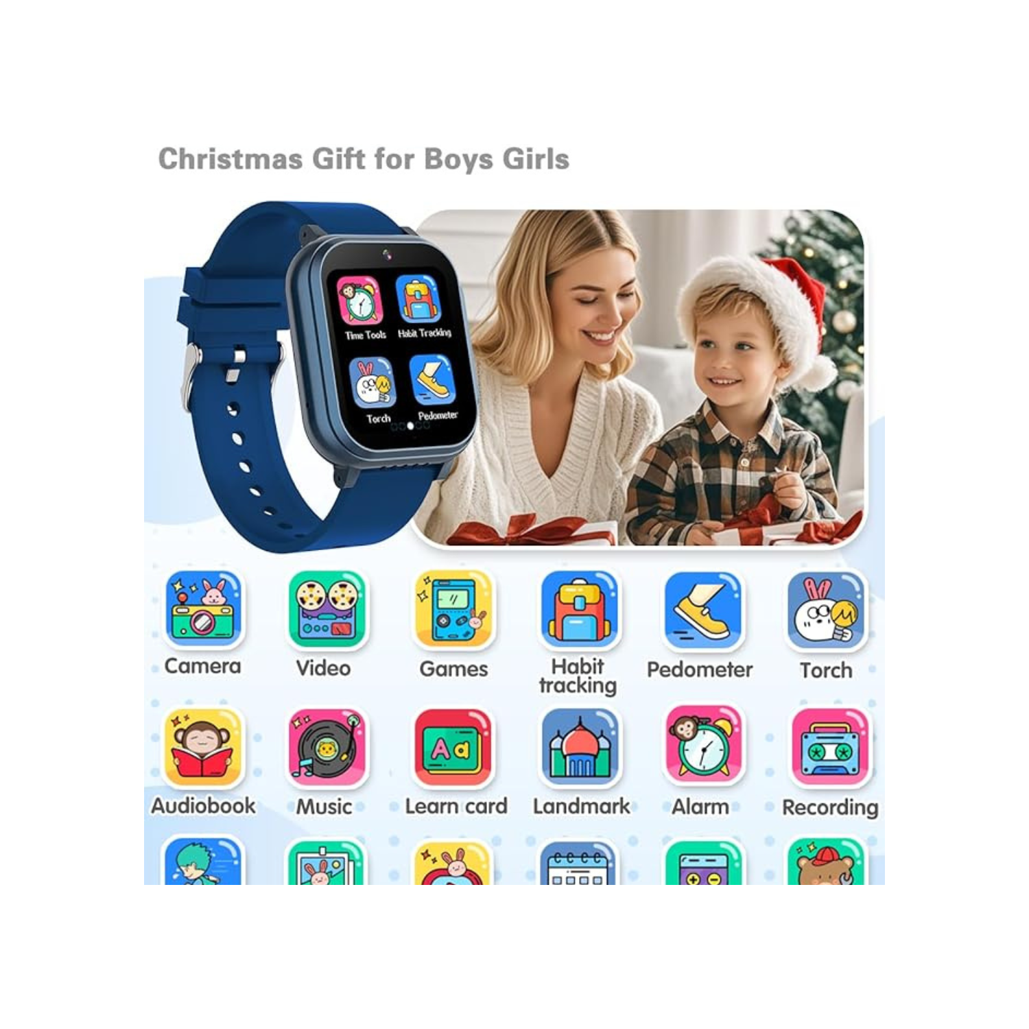 Kids Waterproof Smart Watch Boys Toys Age 5-12 with 32 Games, Dual Camera, Habit Tracking, Music Player, Video, Alarm Clock, HD Touchscreen Watch for