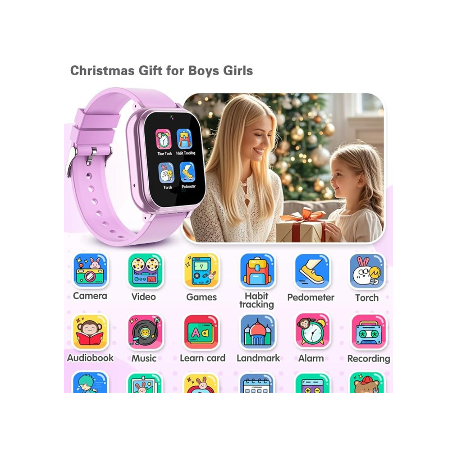 Kids Waterproof Smart Watch Boys Toys Age 5-12 with 32 Games, Dual Camera, Habit Tracking, Music Player, Video, Alarm Clock, HD Touchscreen Watch for