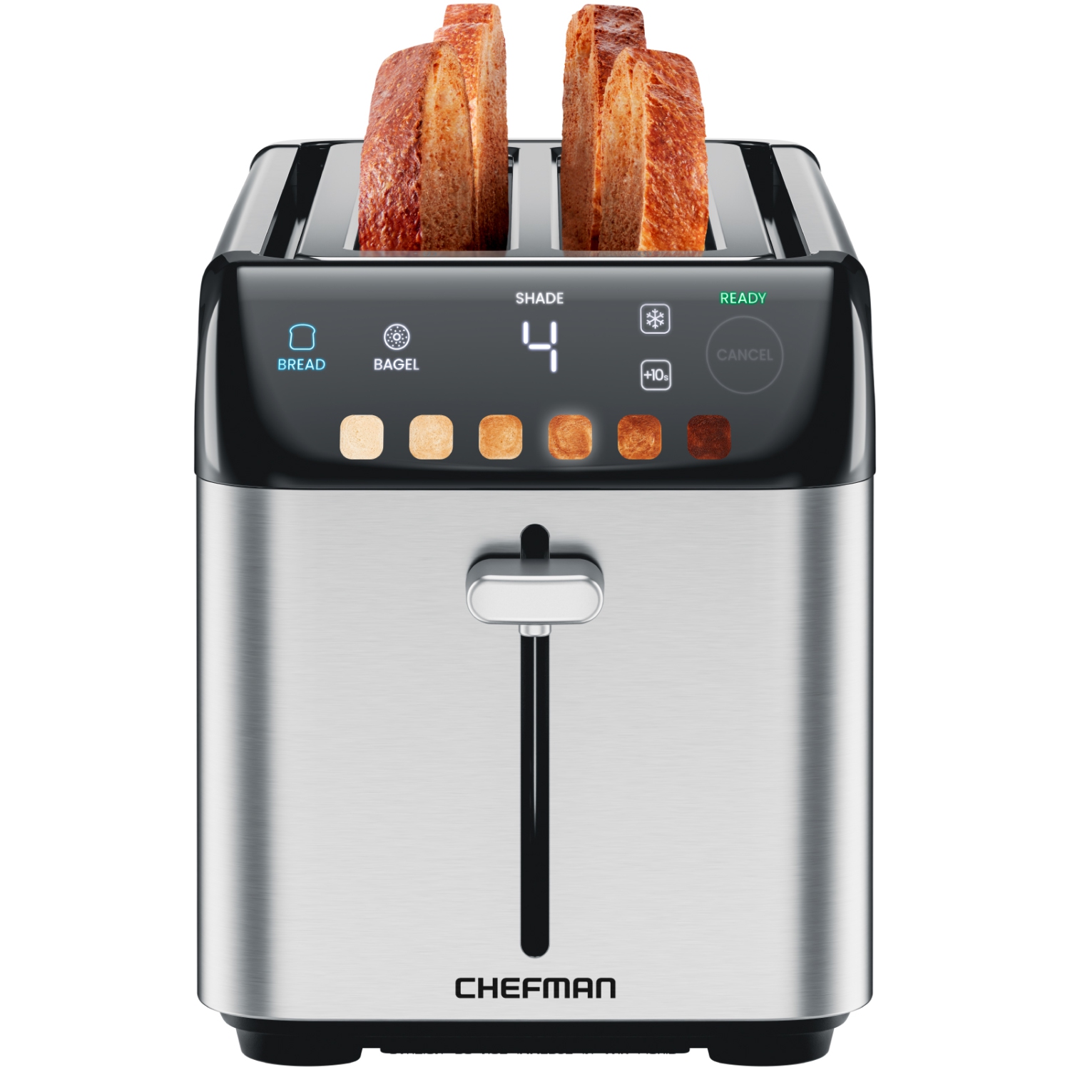 Chefman Smart Touch 4 Slice Digital Toaster, 6 Shade Settings, Stainless Steel Toaster 4 Slice with Extra-Wide Slots, Thick Bread Toaster and Bagel