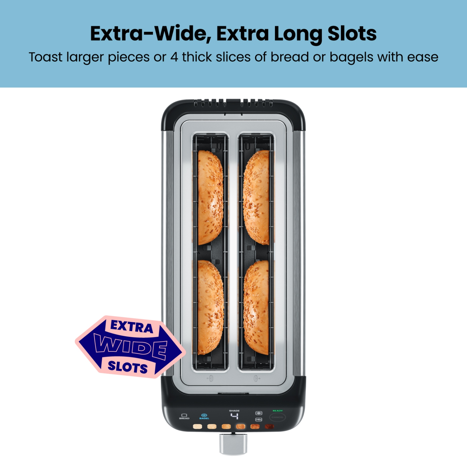 Chefman Smart Touch 4 Slice Digital Toaster, 6 Shade Settings, Stainless Steel Toaster 4 Slice with Extra-Wide Slots, Thick Bread Toaster and Bagel