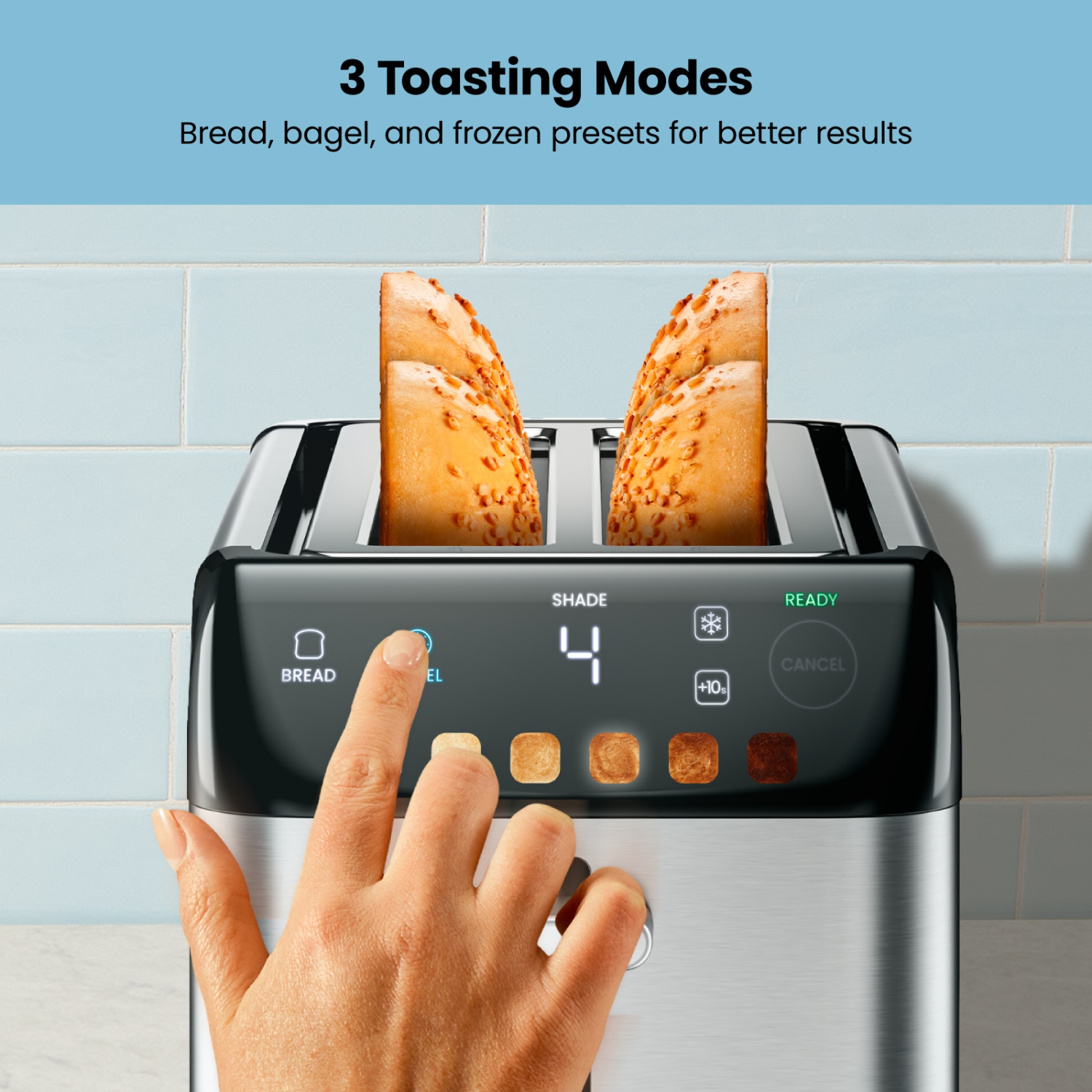 Chefman Smart Touch 4 Slice Digital Toaster, 6 Shade Settings, Stainless Steel Toaster 4 Slice with Extra-Wide Slots, Thick Bread Toaster and Bagel