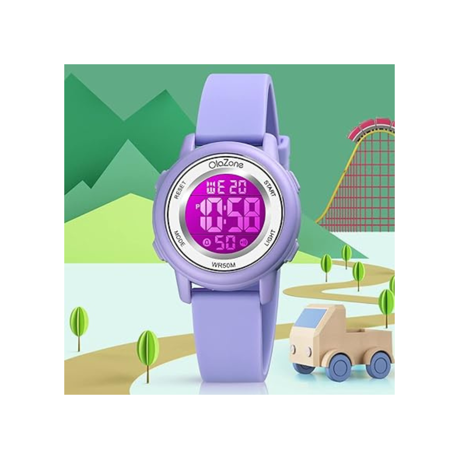 Kids Watch Girl Flower Shape Watch Novelty Cartoon Digital Watch 2 Pieces(Pink+Purple)
