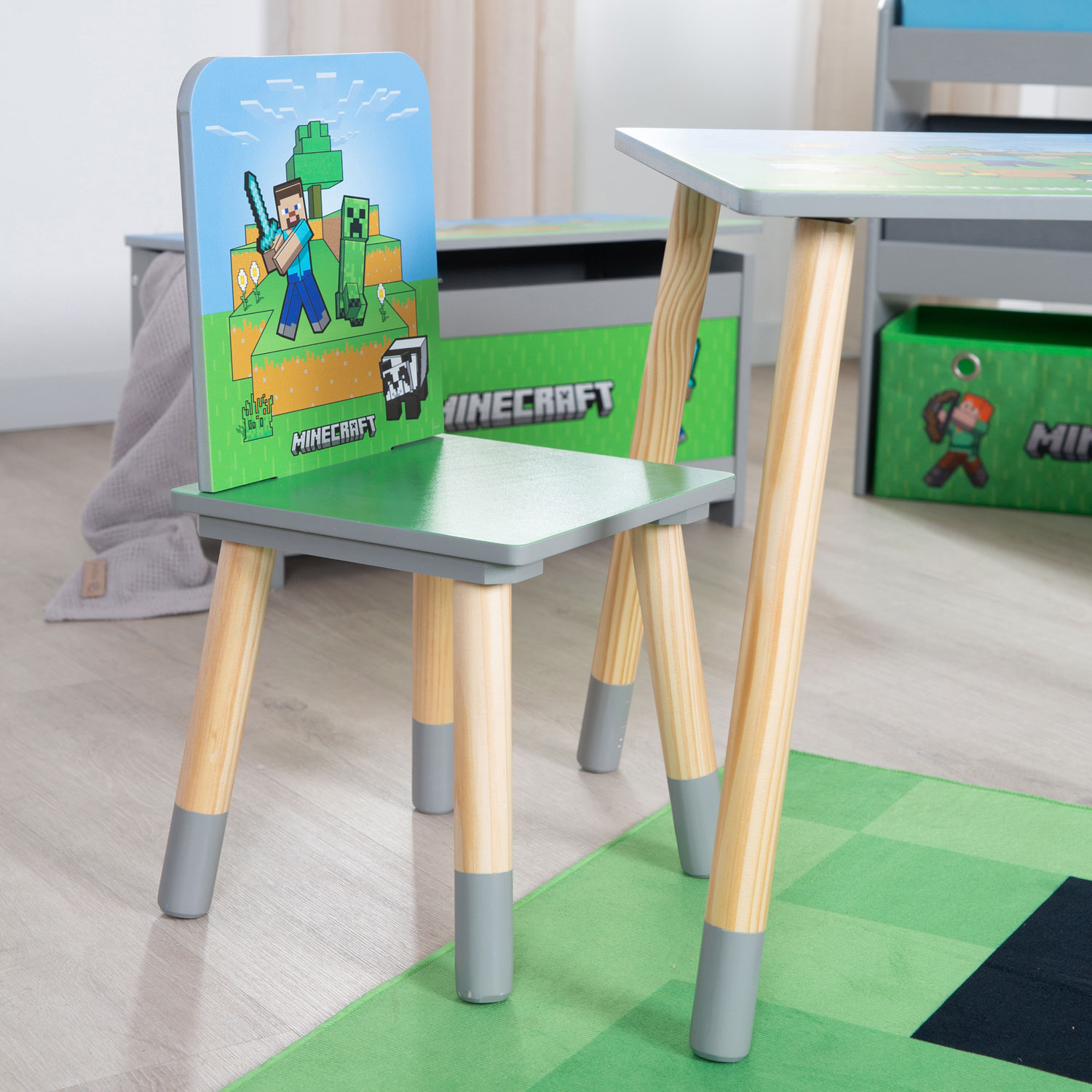 Ensemble 3 pièces avec table et chaises pour enfants Minecraft - Vert/Bleu