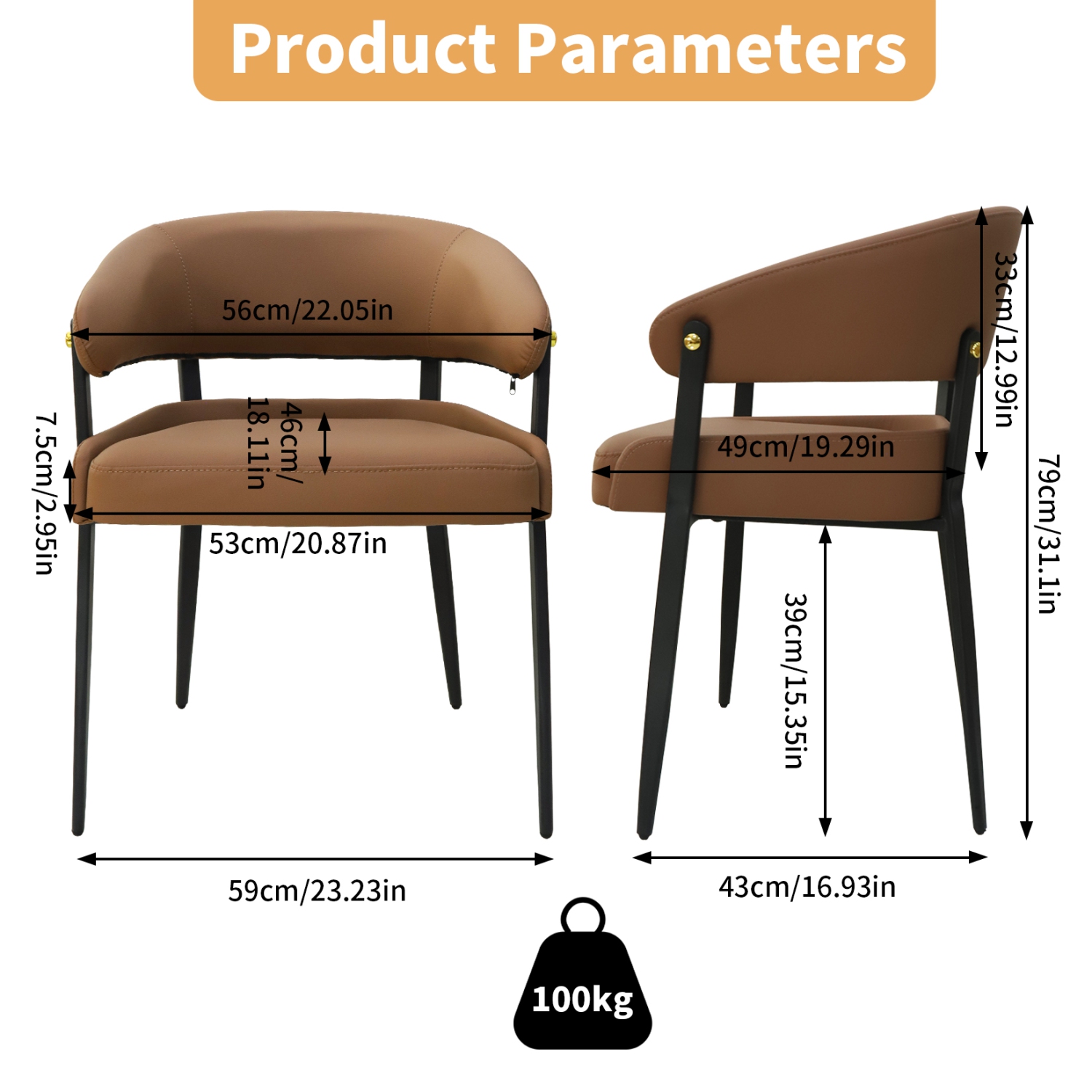 Luxury Dining Chairs: Set of 2 Leisure Dining Chairs Microfiber Leather Kitchen Chairs Occasional Chairs with Soft Backrest and Padded Seat for