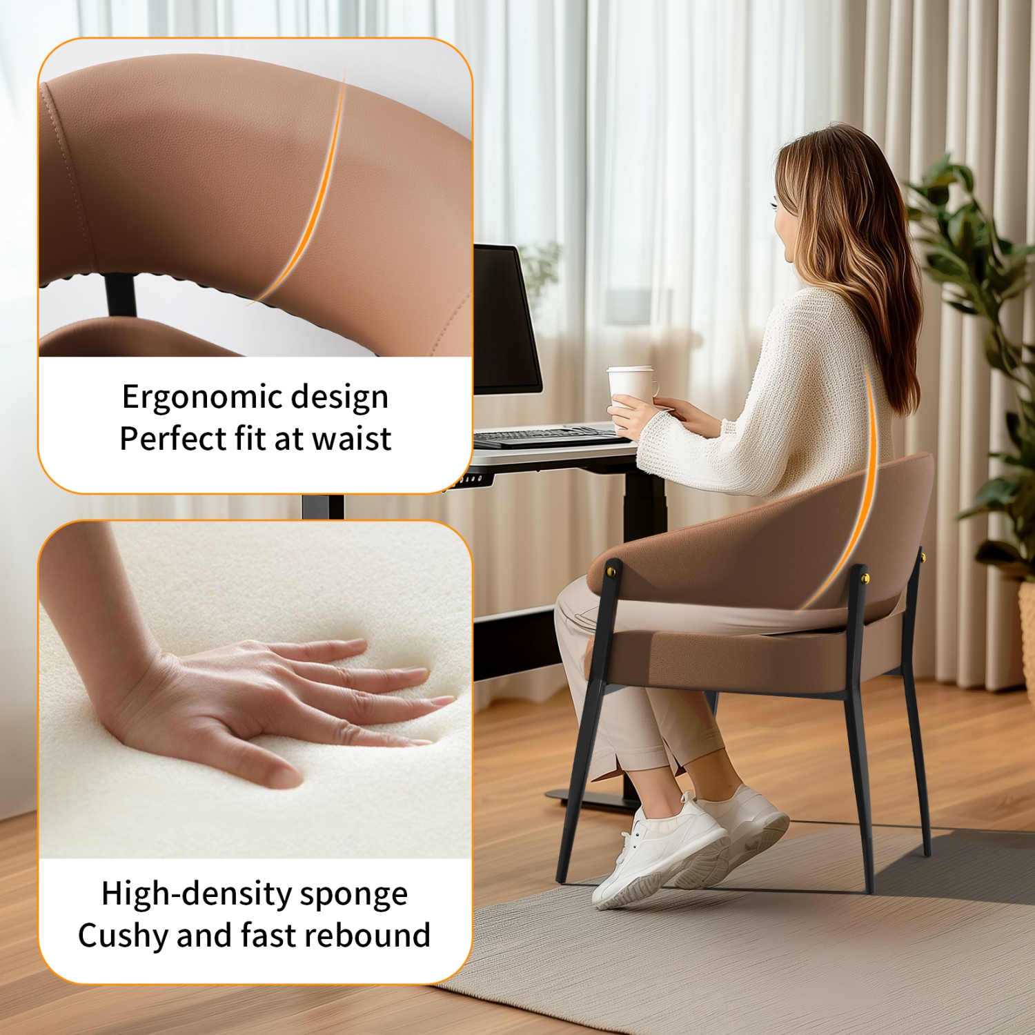 Luxury Dining Chairs: Set of 2 Leisure Dining Chairs Microfiber Leather Kitchen Chairs Occasional Chairs with Soft Backrest and Padded Seat for