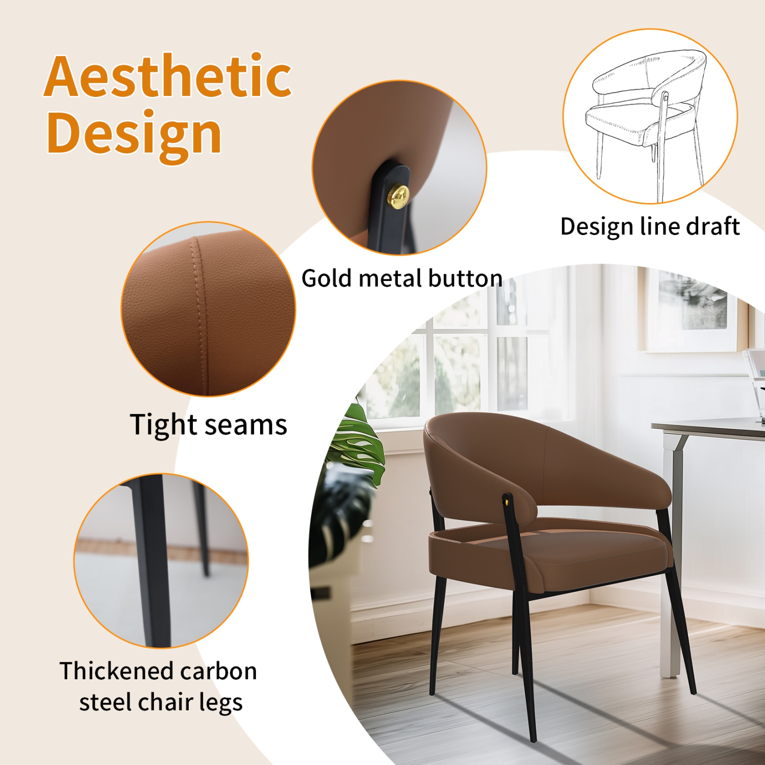 Luxury Dining Chairs: Set of 2 Leisure Dining Chairs Microfiber Leather Kitchen Chairs Occasional Chairs with Soft Backrest and Padded Seat for