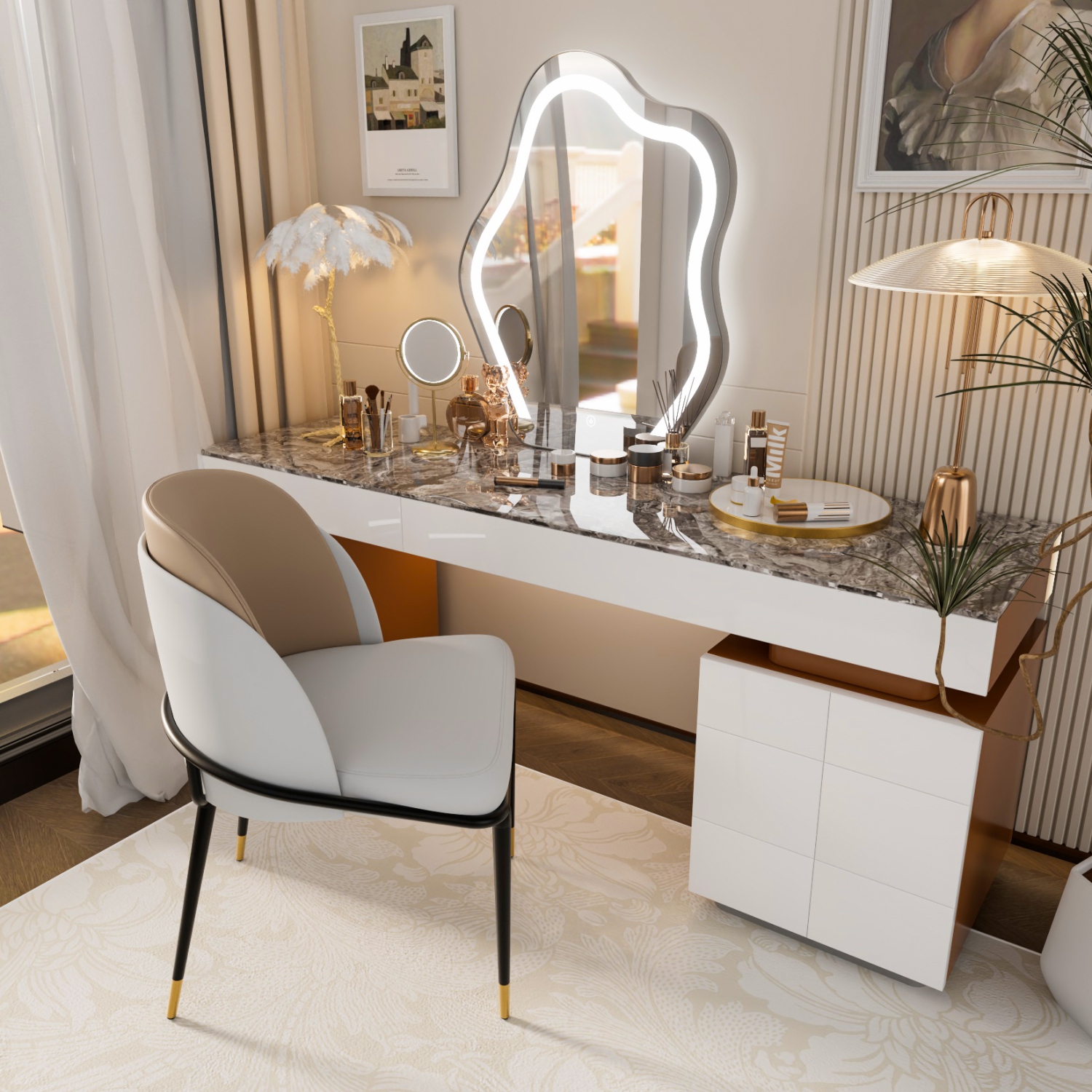 Upscale Two Toned Dining Chairs:Set of 2 Microfiber Leather Dining Chair with Breathable Sponge Cushion Antioxidant Metal Legs Soft Backrest for