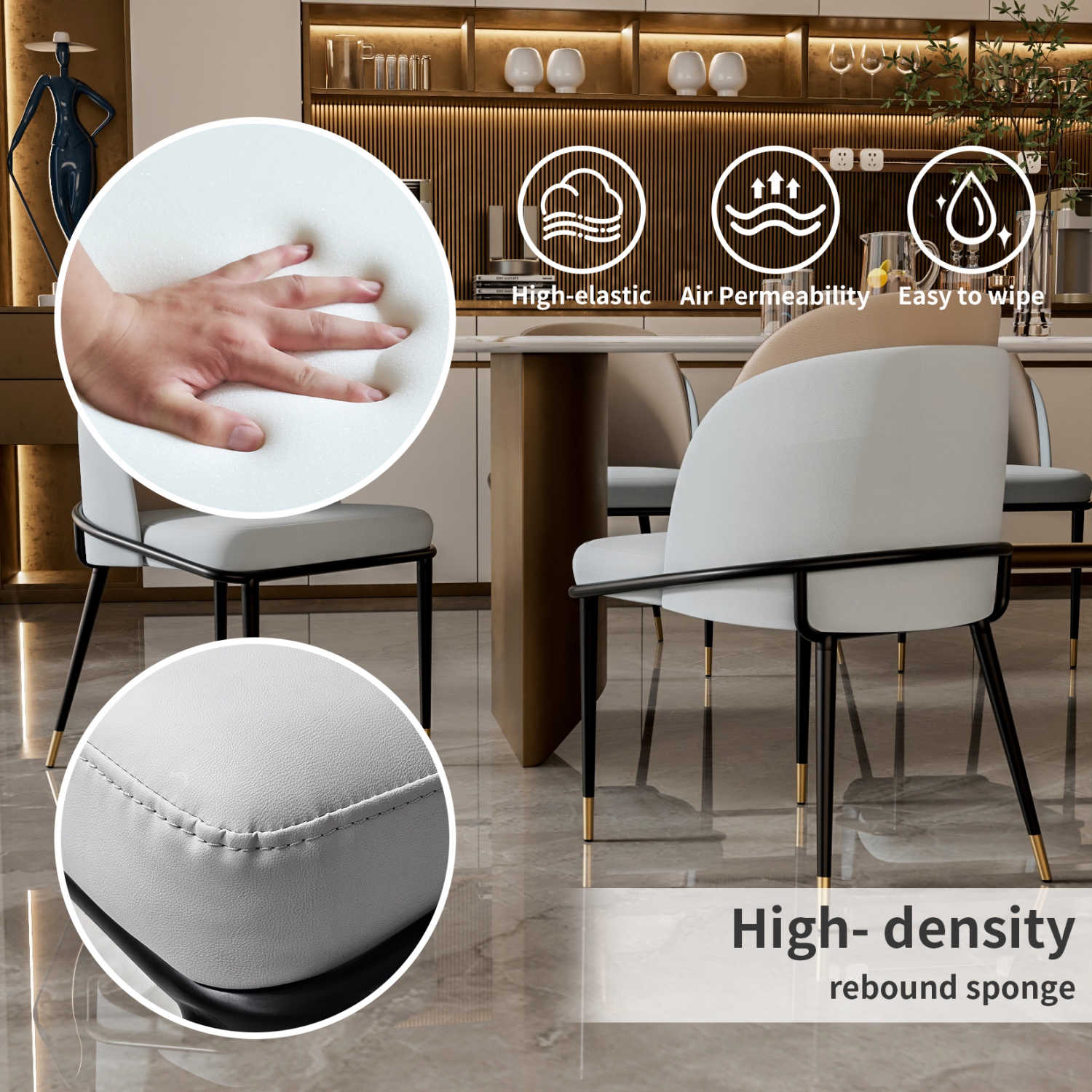 Upscale Two Toned Dining Chairs:Set of 2 Microfiber Leather Dining Chair with Breathable Sponge Cushion Antioxidant Metal Legs Soft Backrest for