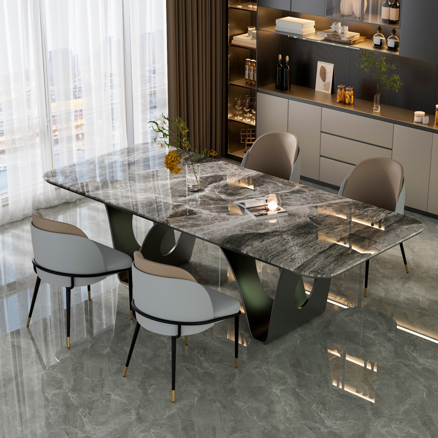 Upscale Two Toned Dining Chairs:Set of 2 Microfiber Leather Dining Chair with Breathable Sponge Cushion Antioxidant Metal Legs Soft Backrest for